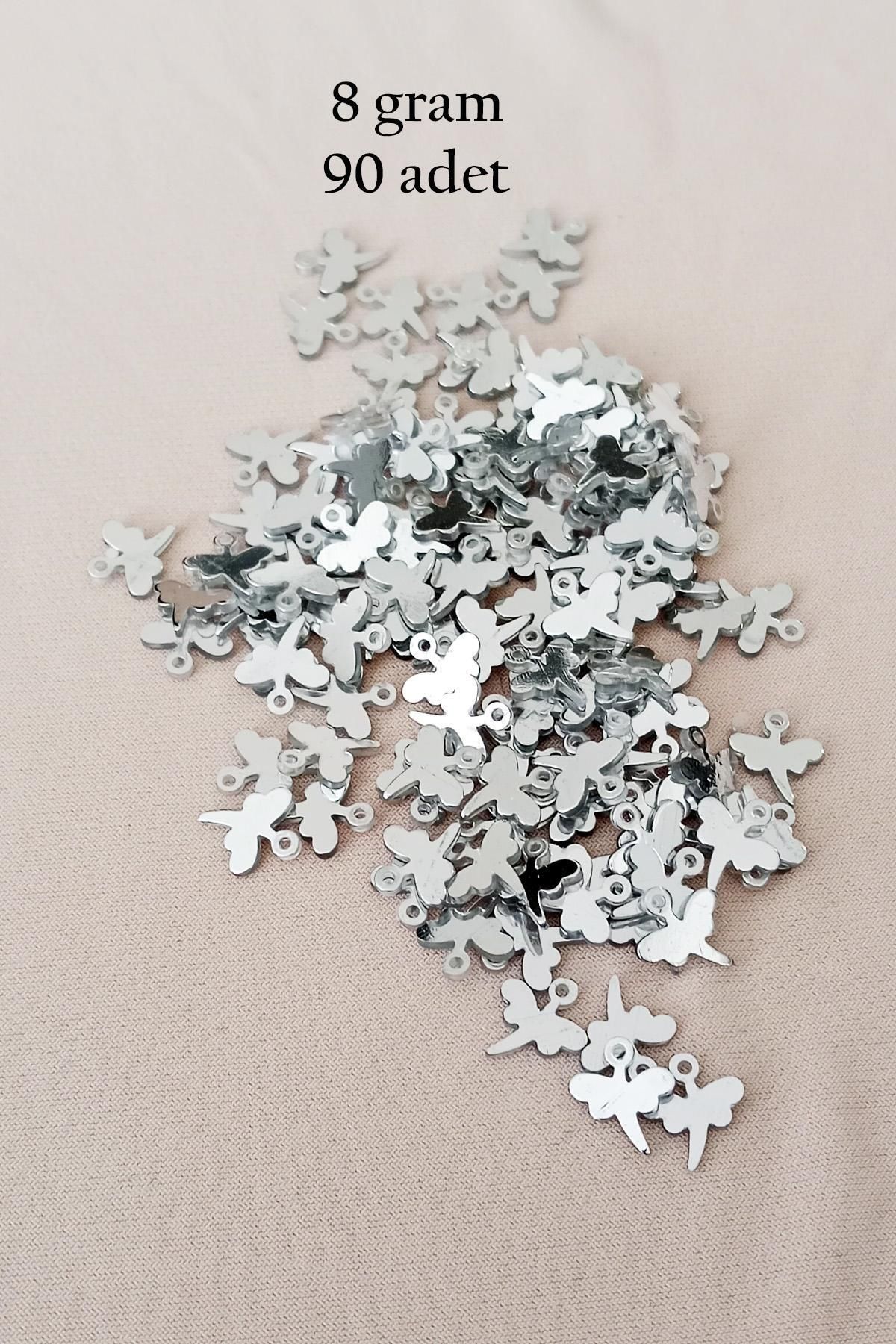 MBB ETİCARET Oya Abiye Bileklik Kolye Pleksi Metalik Plastik Pul Gümüş Renk 8 gram 90 adet - BNC503