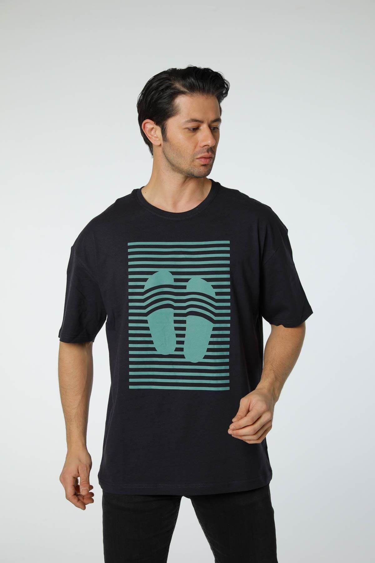 rugatchi Baskılı Oversize Bisiklet Yaka T-Shirt