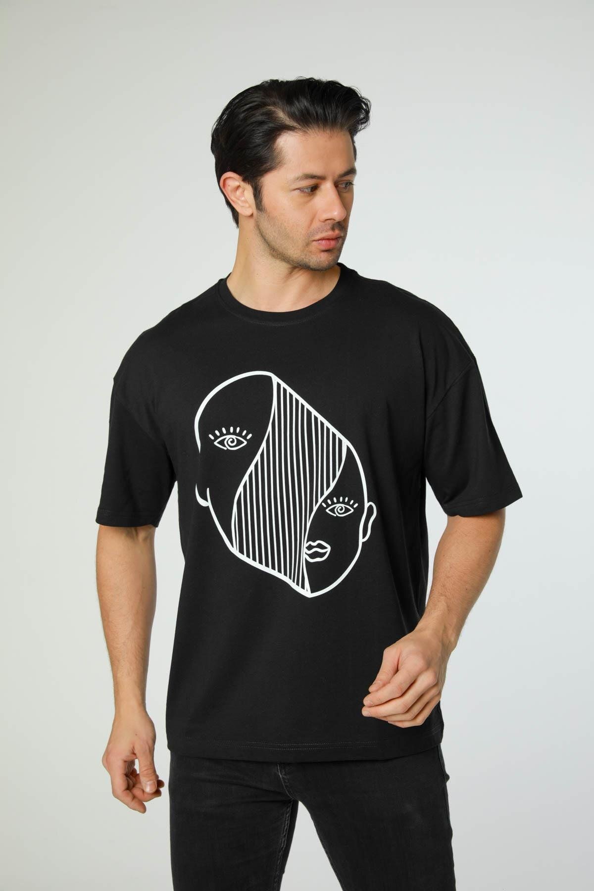 rugatchi Baskılı Oversize Bisiklet Yaka T-Shirt