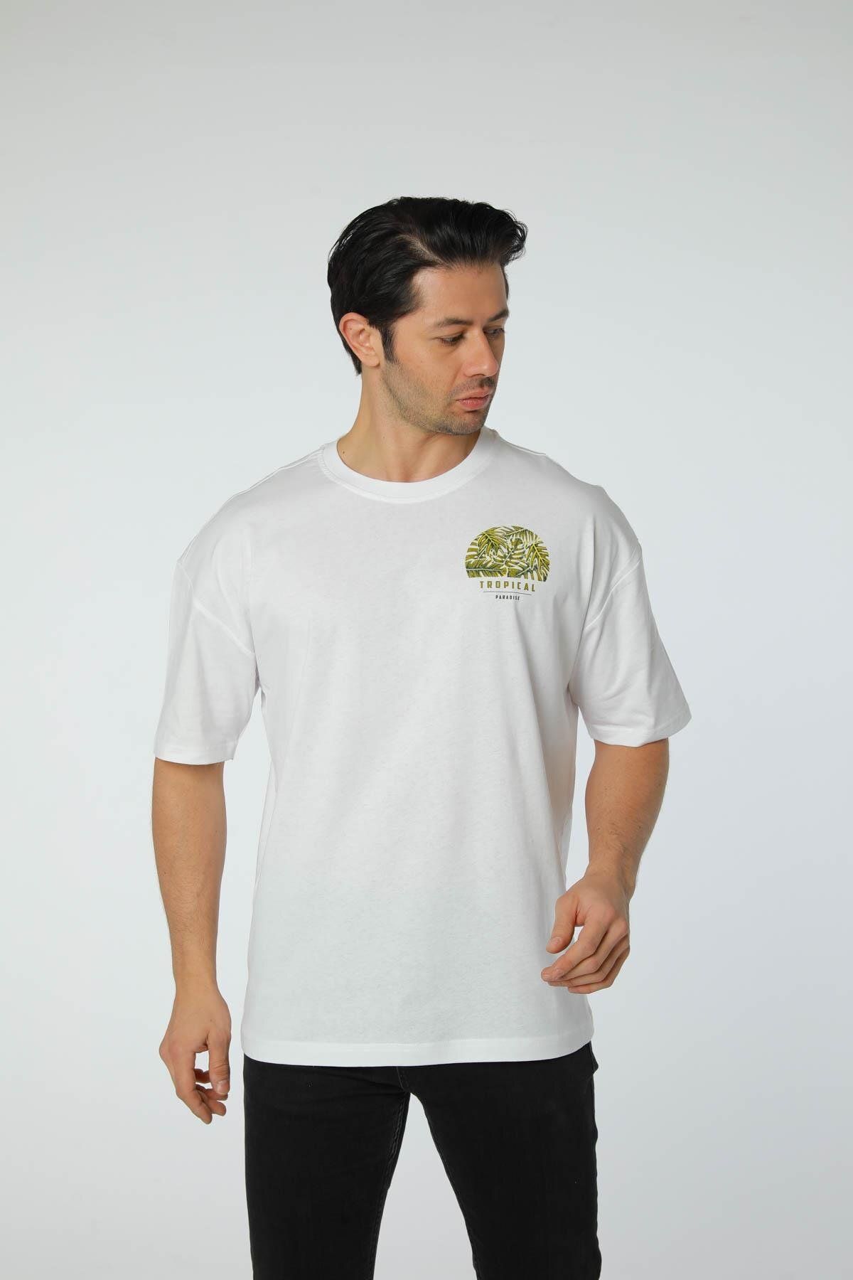 rugatchi Baskılı Oversize Bisiklet Yaka T-Shirt