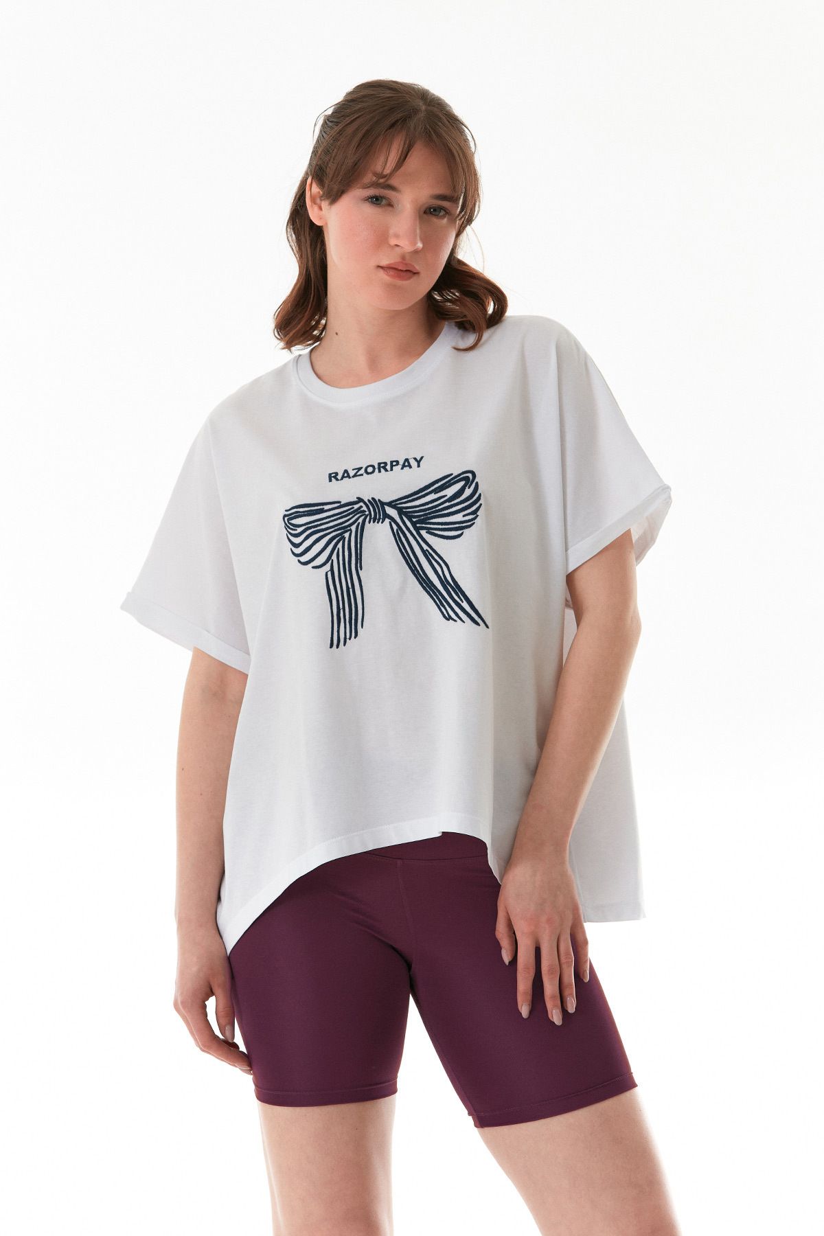 Fulla Moda Yazı Ve Fiyonk Nakışlı Oversize Tişört