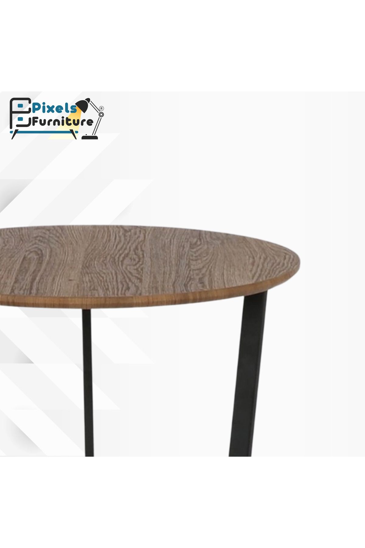PixelsFurniture-مجموعة 2 طاولة دائري جانبية قوية من بكسل الأثاث للقهوة بسطح من الخشب وبقواعد من المعدن 4