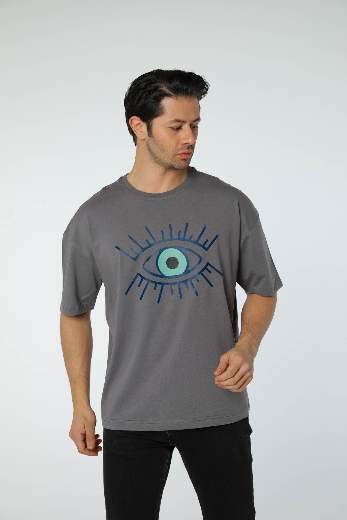 rugatchi Baskılı Oversize Bisiklet Yaka T-Shirt