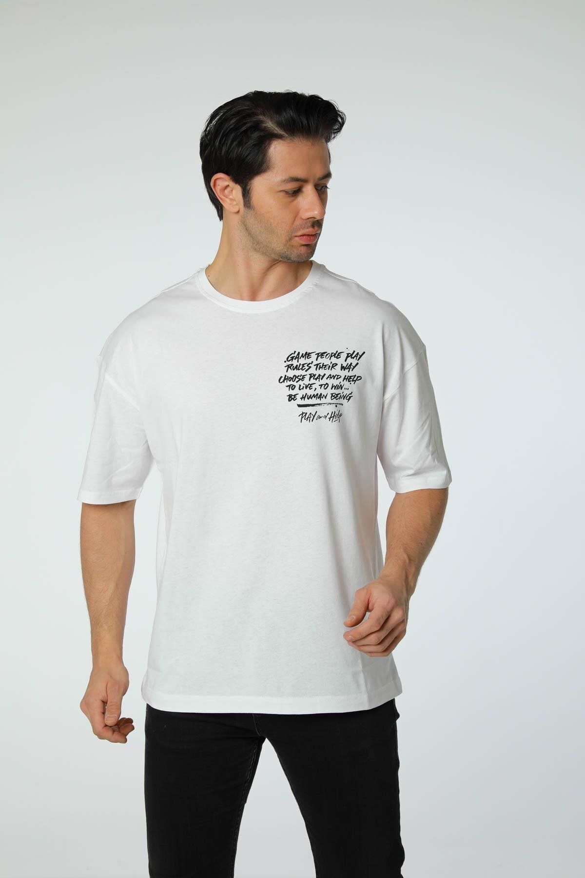 rugatchi Baskılı Oversize Bisiklet Yaka T-Shirt