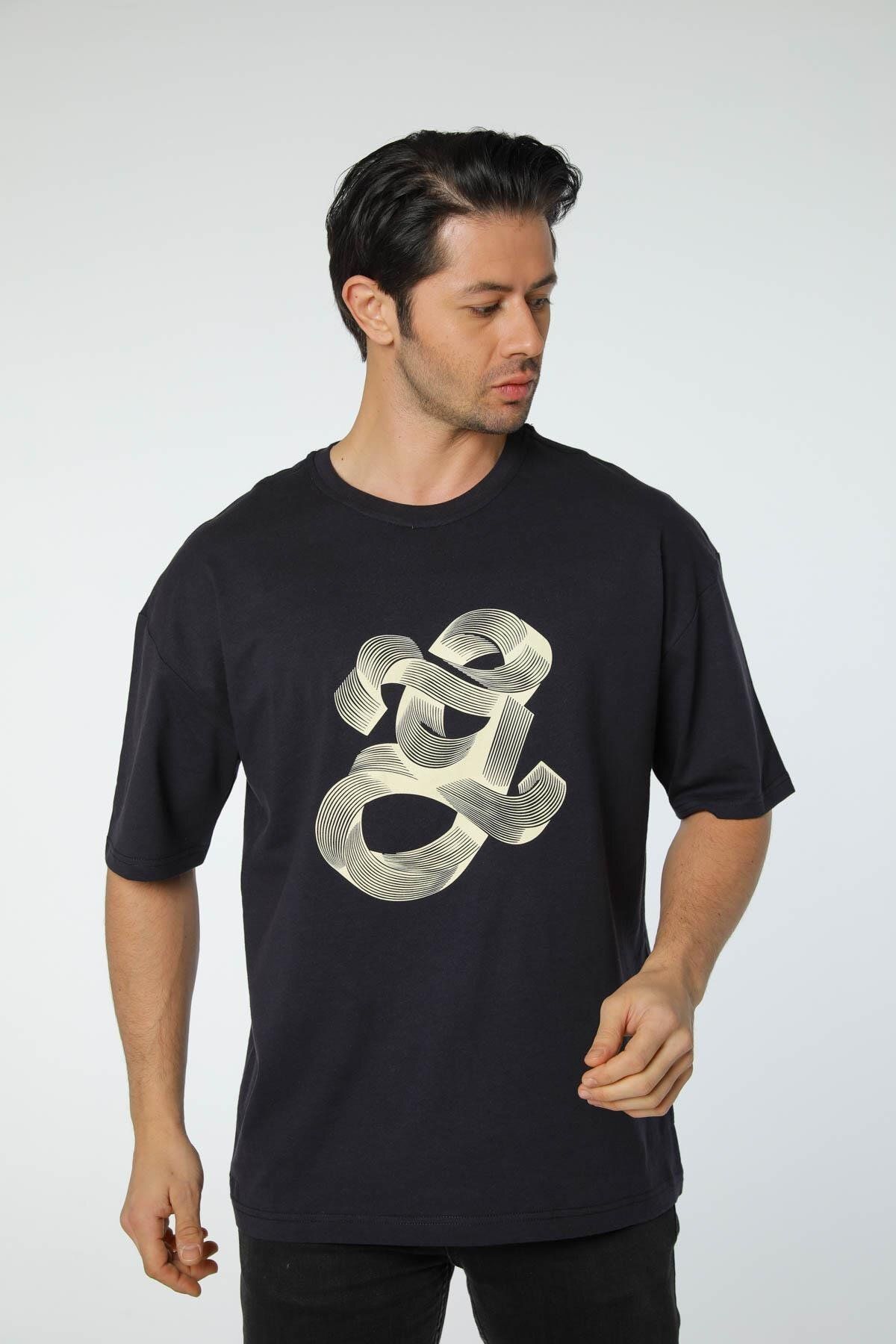 rugatchi Baskılı Oversize Bisiklet Yaka T-Shirt