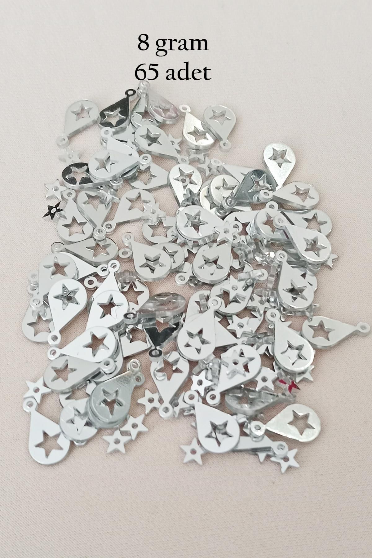MBB ETİCARET Oya Abiye Bileklik Kolye Pleksi Metalik Plastik Pul Gümüş Renk 8 gram 65 adet - BNC521