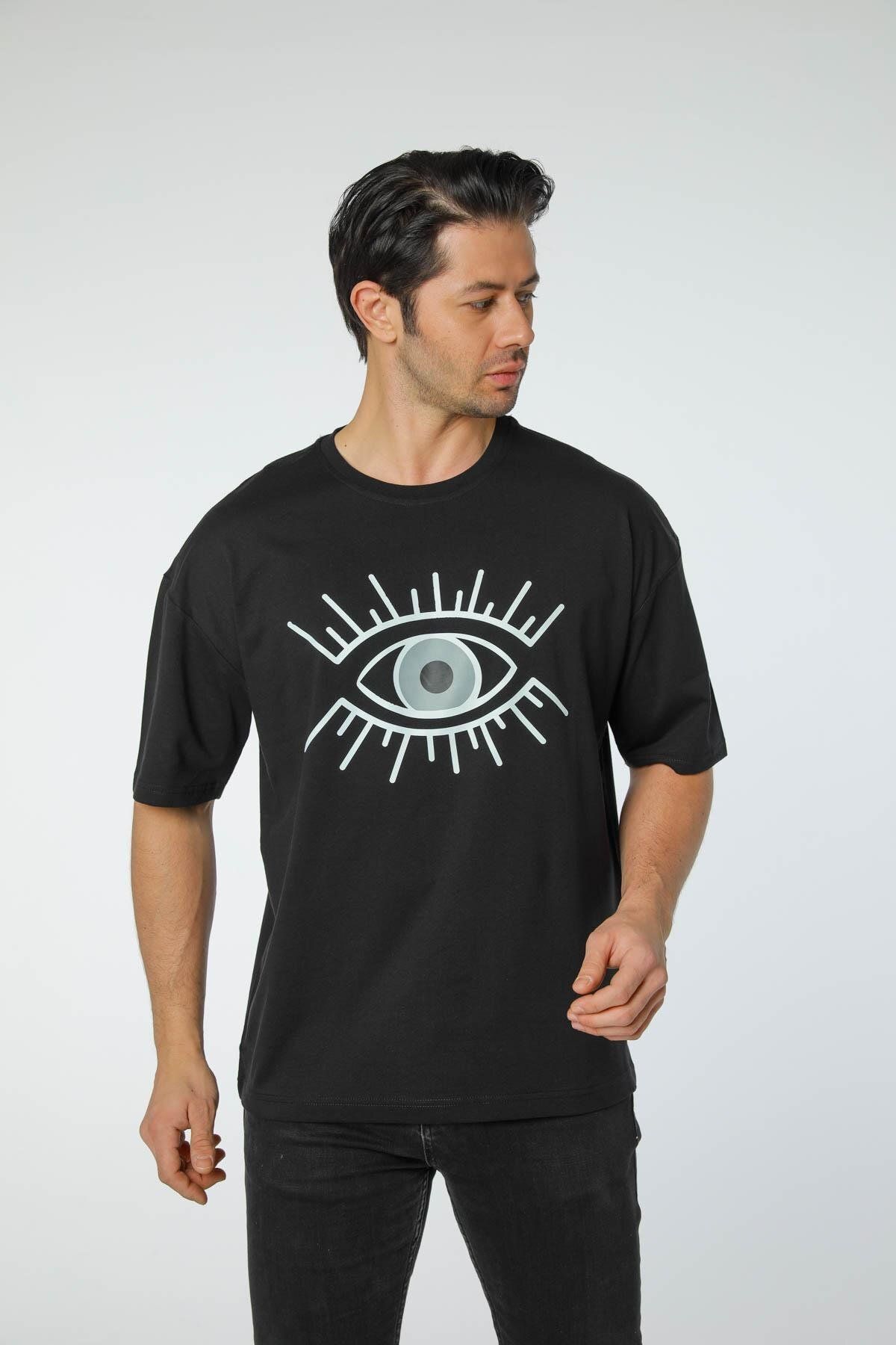 rugatchi Baskılı Oversize Bisiklet Yaka T-Shirt