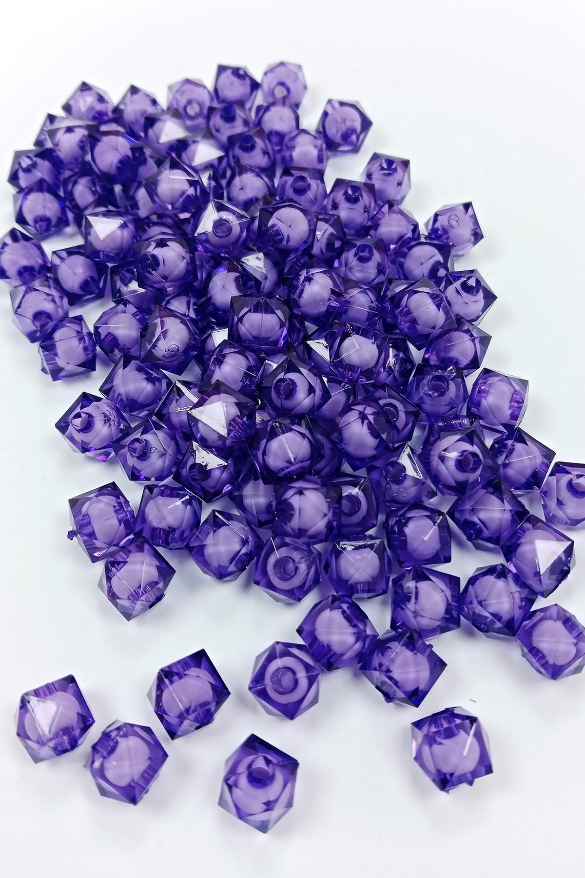 MBB ETİCARET Küp Boncuk İçten Boncuklu Bileklik Çanta Boncuğu 10 mm 50 gr Eflatun - BNC458