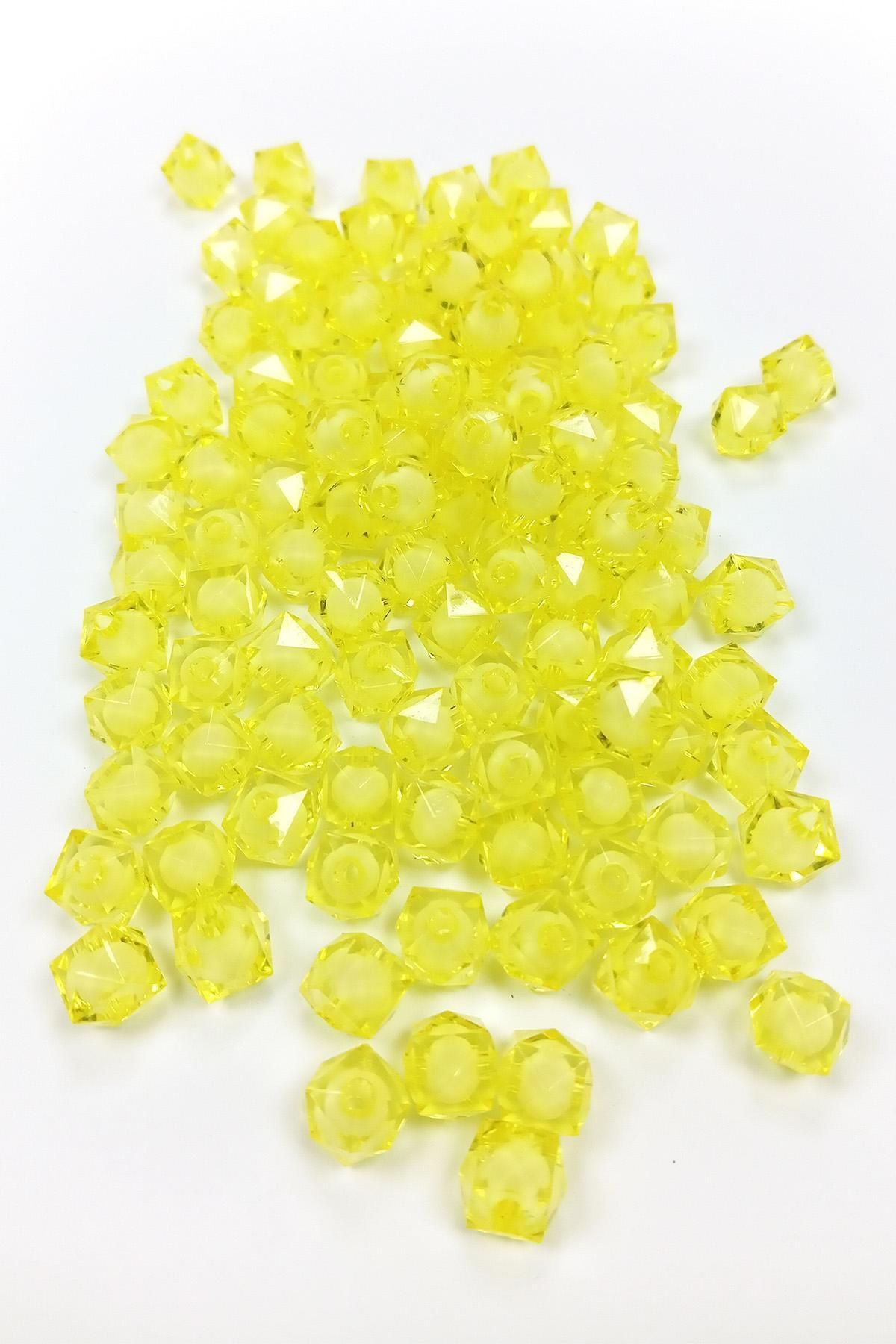 MBB ETİCARET Küp Boncuk İçten Boncuklu Bileklik Çanta Boncuğu 10 mm 50 gr Sarı - BNC454