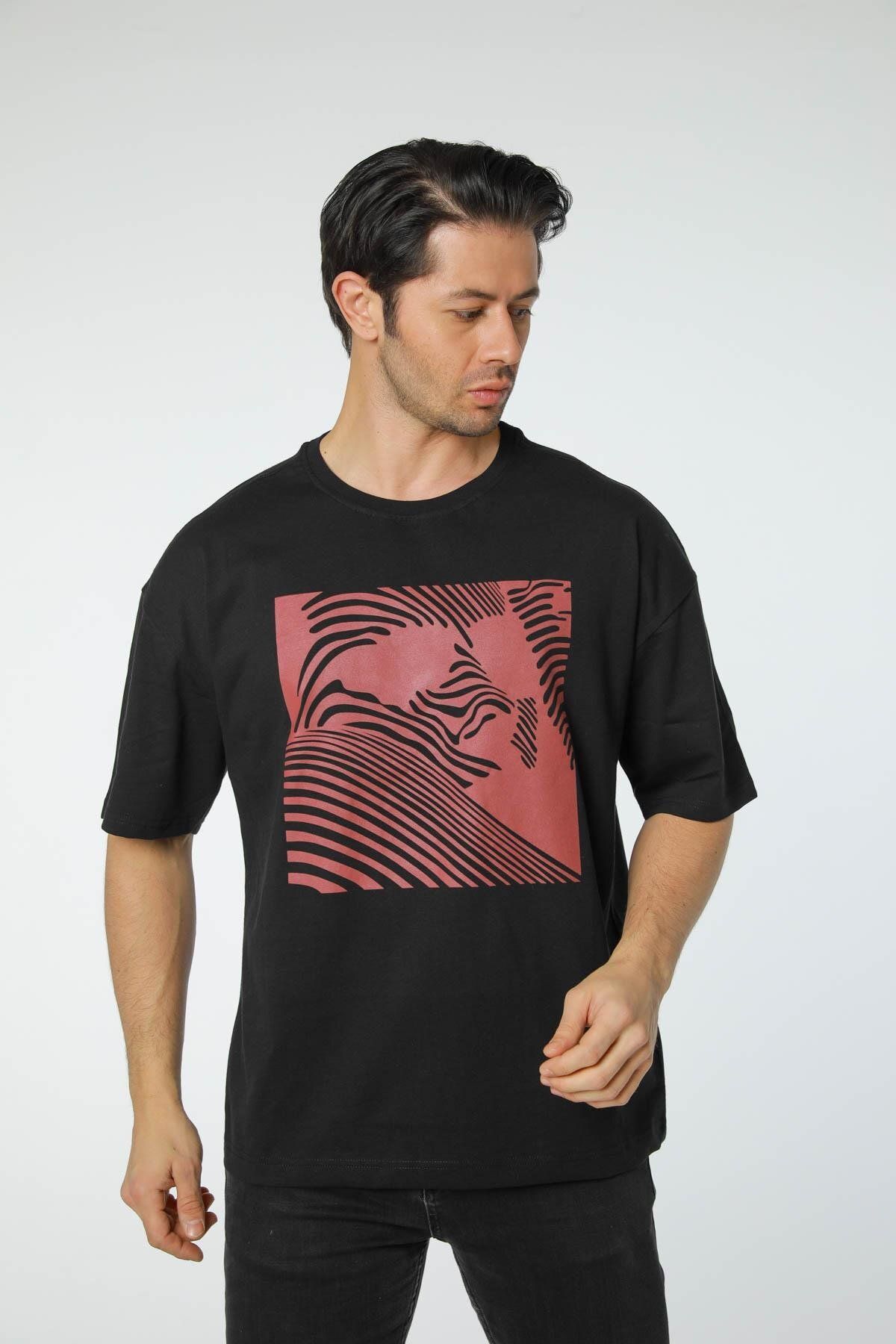 rugatchi Baskılı Oversize Bisiklet Yaka T-Shirt