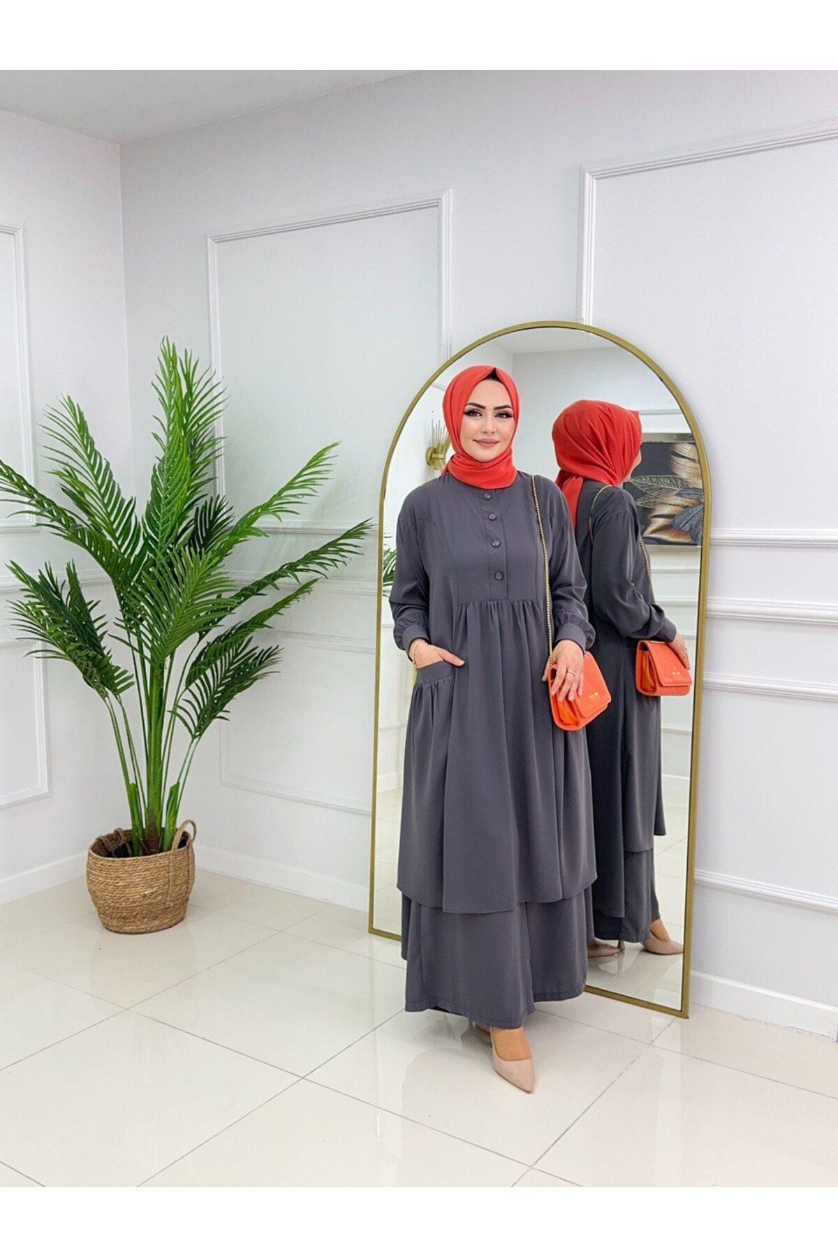 Enans Design Kadın Tesettür Medine İpeği 2'Li Takım Tunik & Pantolon