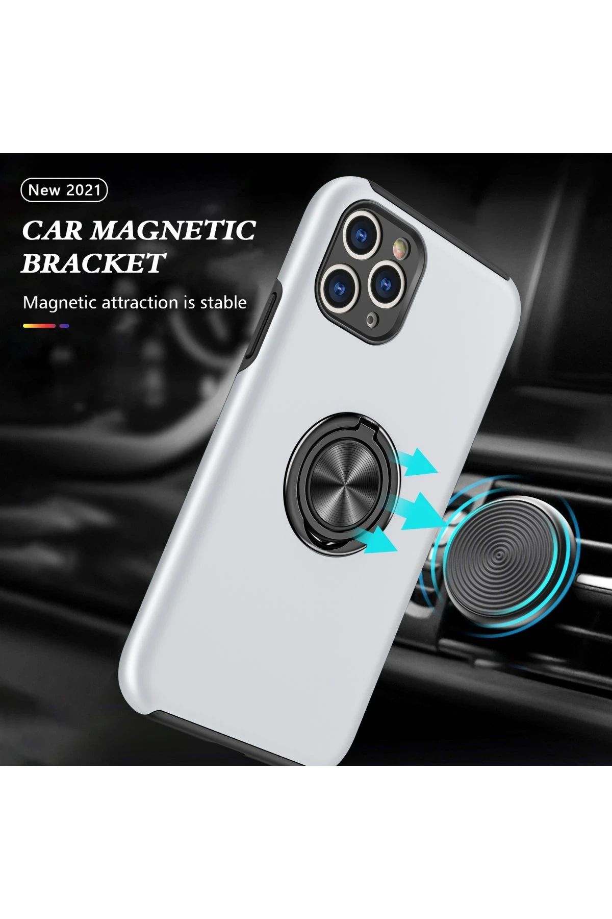 NewFace iPhone 11 Pro Max Kılıf Elit Yüzüklü Kapak - Gümüş SVLRS