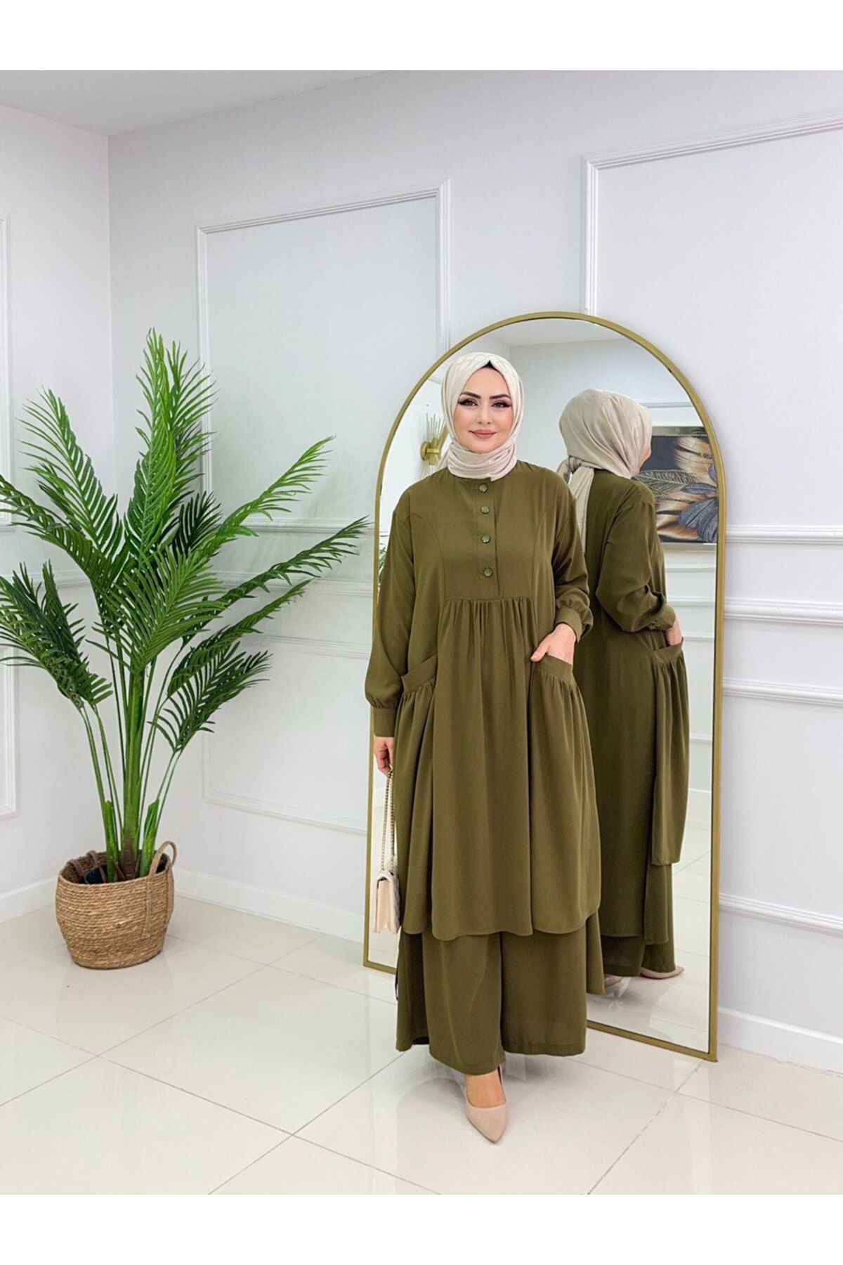 Enans Design Kadın Tesettür Medine İpeği 2'Li Takım Tunik & Pantolon