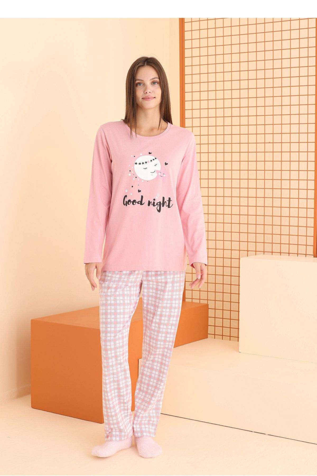 Shop58 NBB 68082 Pijama Takım - Somon - Pamuk Kumaş