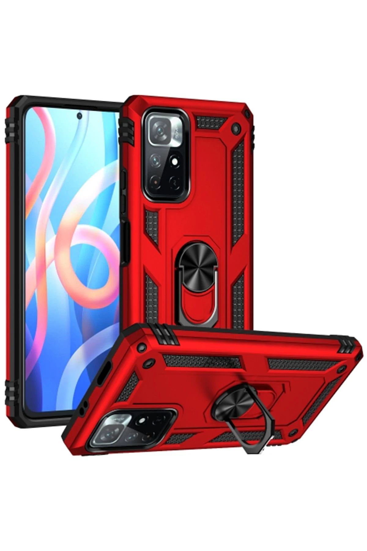 NewFace Xiaomi Redmi Note 11T Kılıf Sofya Yüzüklü Silikon Kapak - Kırmızı SVLRS