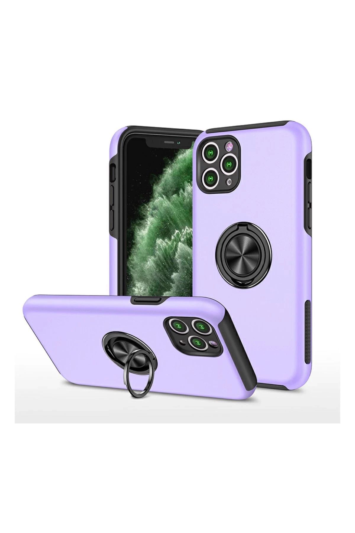NewFace iPhone 11 Pro Max Kılıf Elit Yüzüklü Kapak - Mor GLSTD