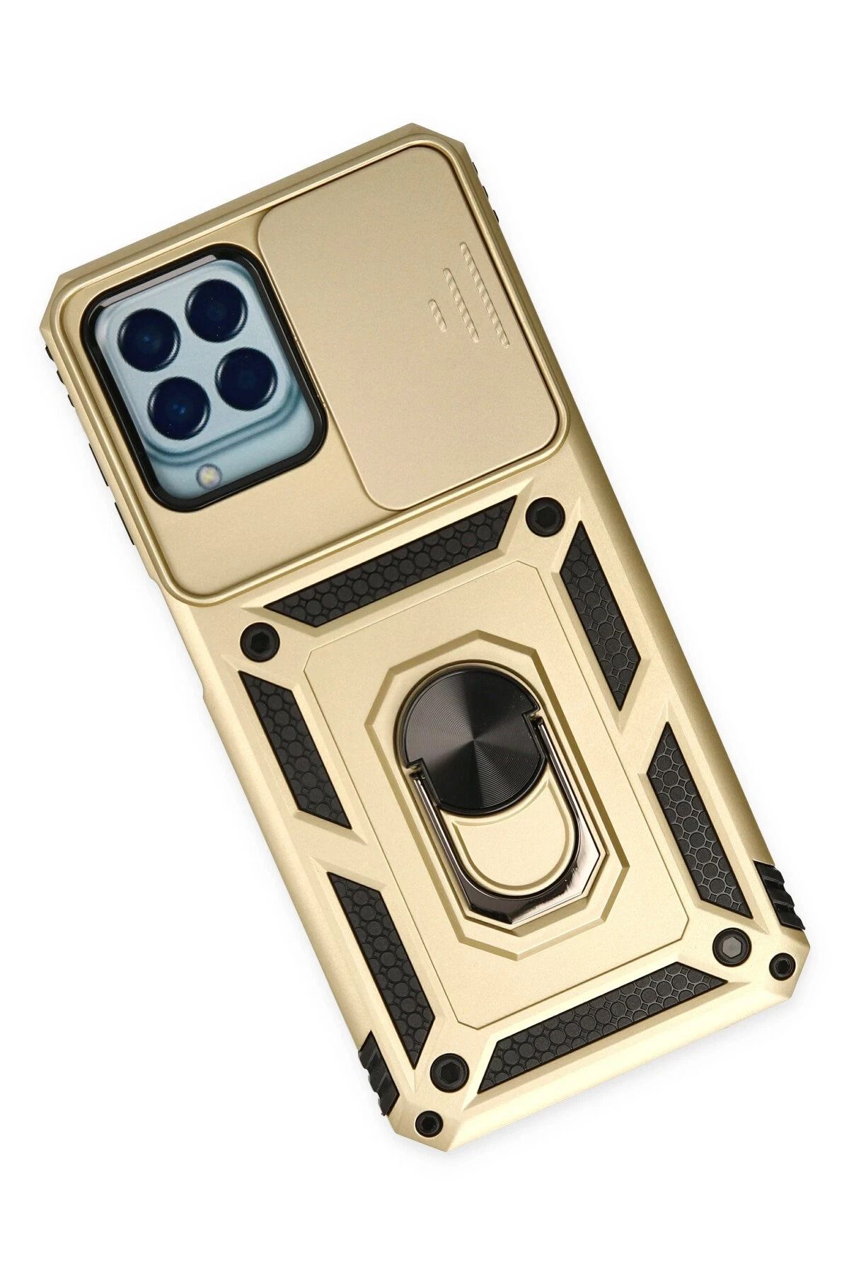 NewFace Samsung Galaxy M33 Kılıf Pars Lens Yüzüklü Silikon - Gold SVLRS
