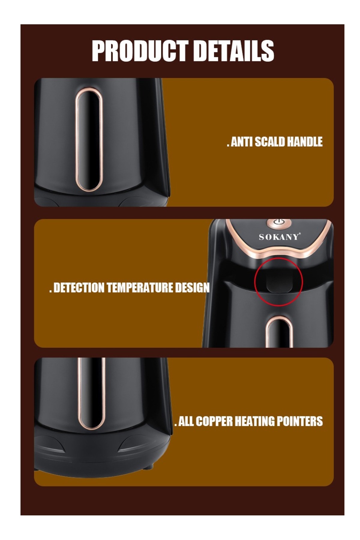 SOKANY-4 Cups Electric Turkish Coffee Maker and Hot Beverage Maker,600W, Slow brew function SK-04008 Black 5