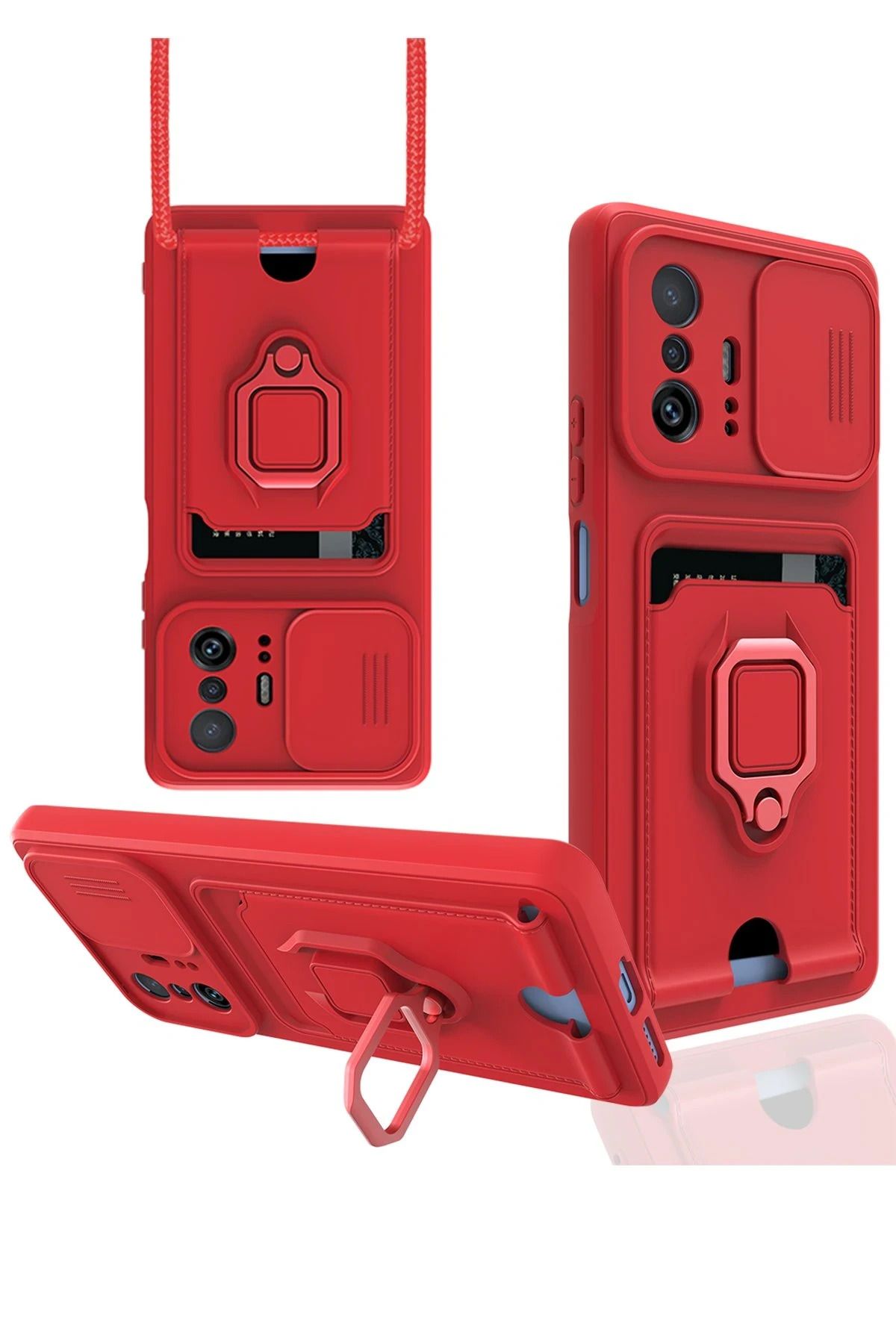 NewFace Xiaomi Mi 11T Pro Kılıf Zuma Kartvizitli Yüzüklü Silikon - Kırmızı WLZOR