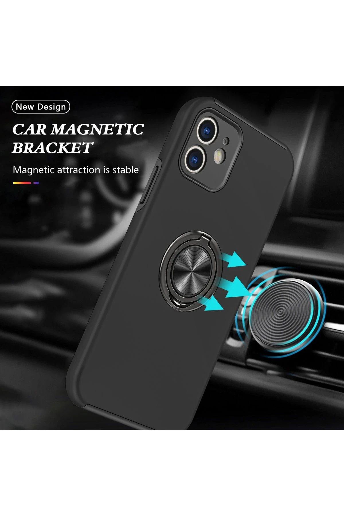 NewFace iPhone 12 Mini Kılıf Elit Yüzüklü Kapak - Siyah WLZOR