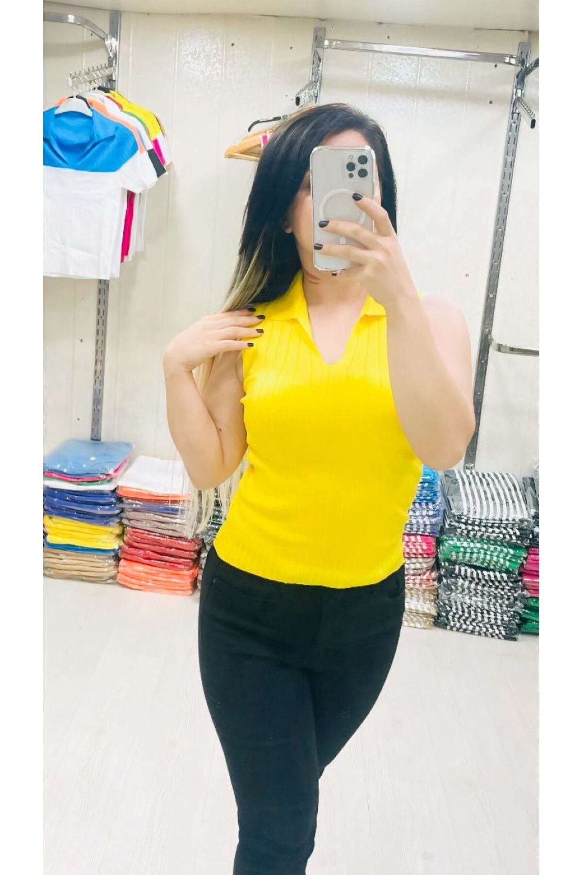 Butik Kadın Kalın Askılı Gömlek Yaka Bluz