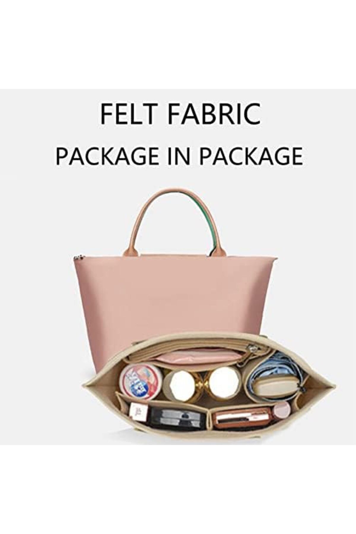 LCK-Lckaey tote bag organizer insert for Longchamp le pliage large tote insert felt purse zipper bag org 6