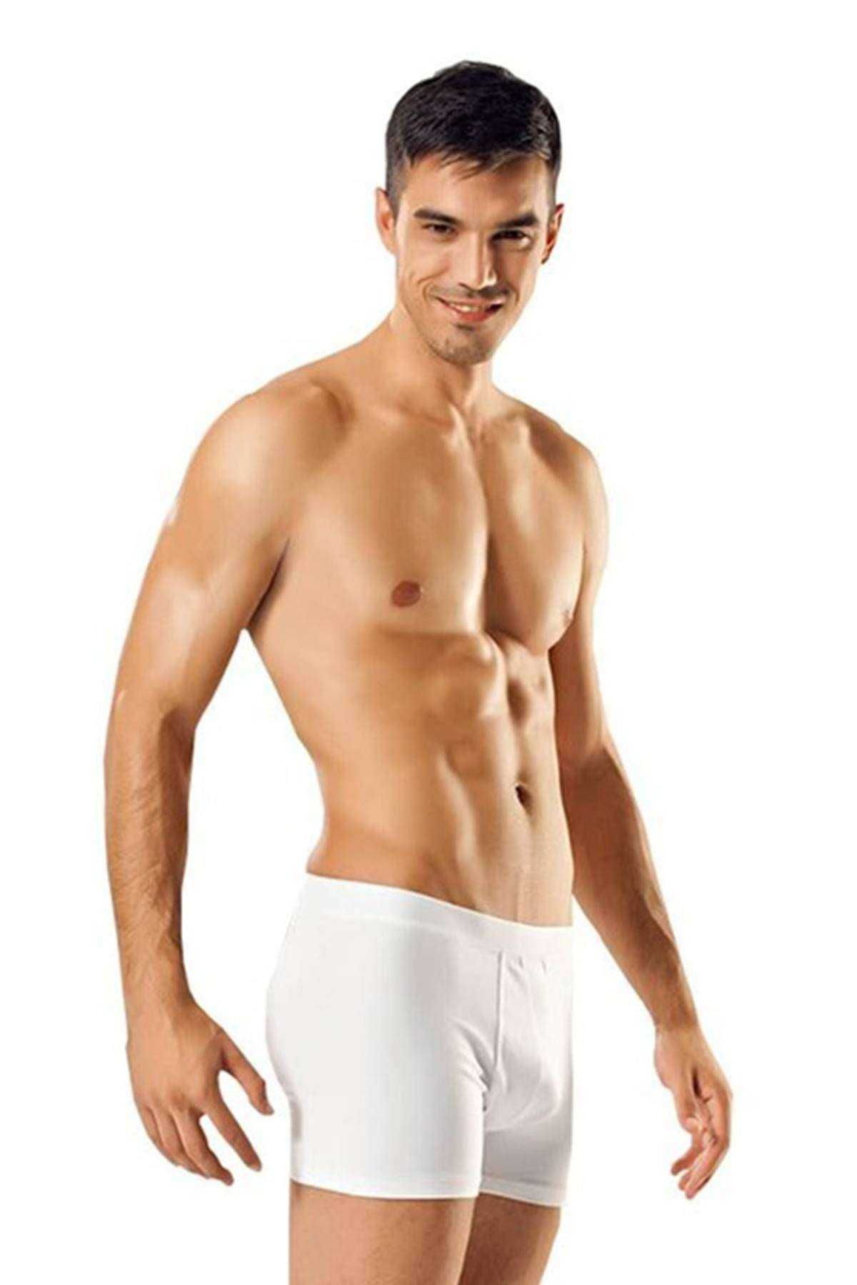 MBB ETİCARET 3 adet Tutku Likralı Erkek Beyaz Boxer 0114