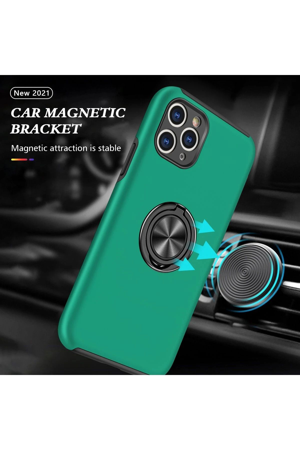NewFace iPhone 11 Pro Max Kılıf Elit Yüzüklü Kapak - Yeşil SVLRS