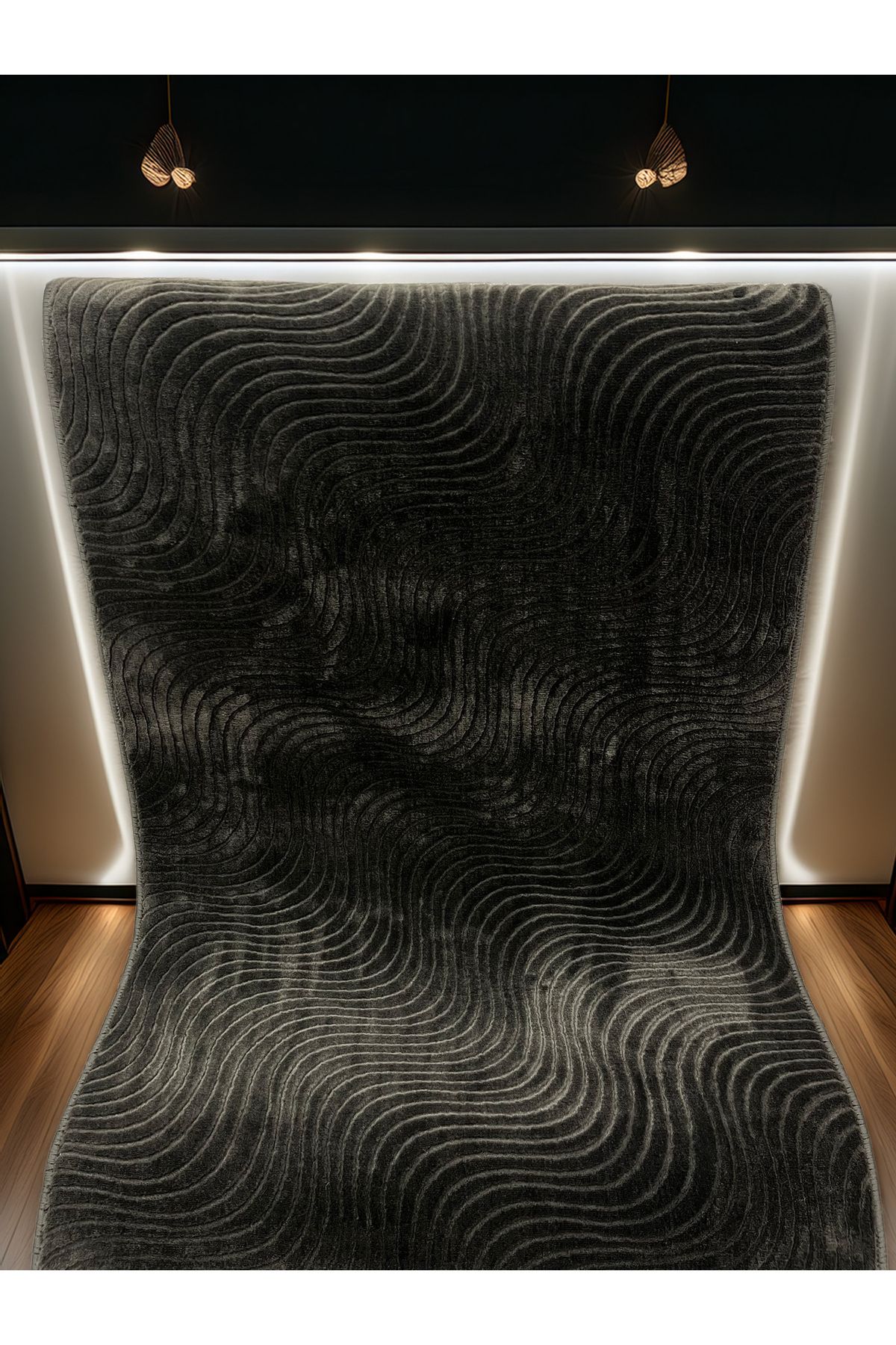 Trend Home Bohem Modern Antrasit Halı Salon Oturma Odası Koridor İçin Dekoratif Dalgalı Desen Halı