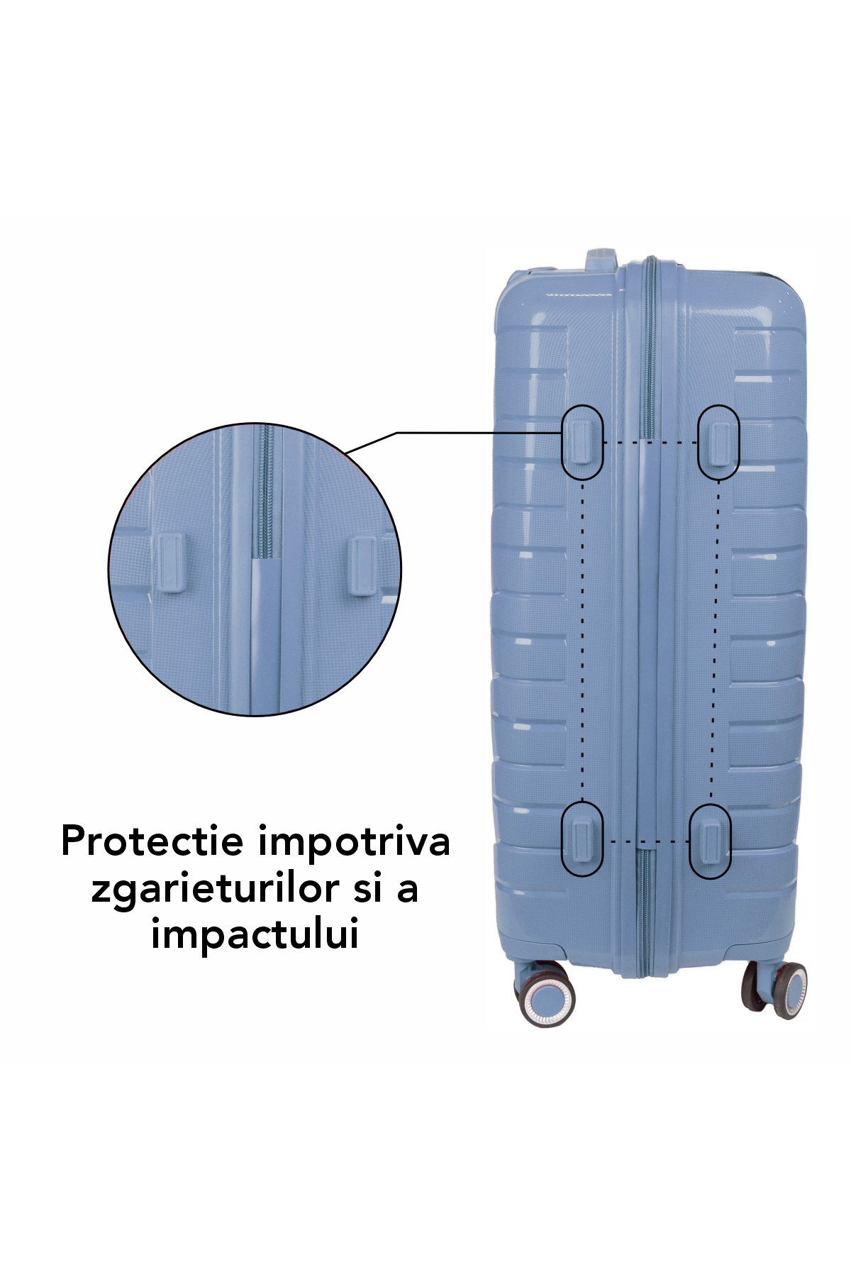 Naimeed Company-Troler de călătorie Mic S, Naimeed D5963, 4 roți duble detașabile la 360 de grade, PP, Albastru, 37x20x48cm 4