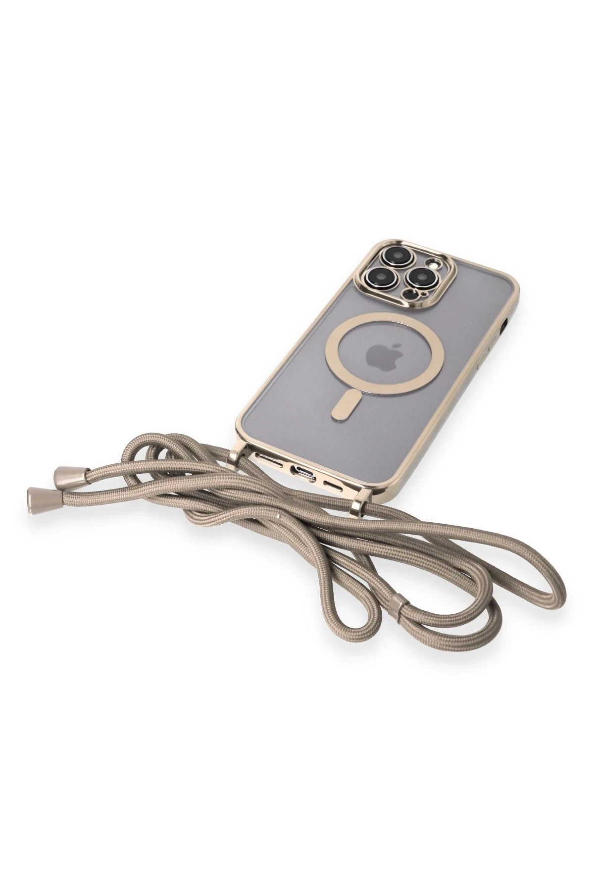 NewFace iPhone 13 Pro Max  Uyumlu Kılıf Divo Lazer Askılı Magsafe Kapak - Gold SVLRS
