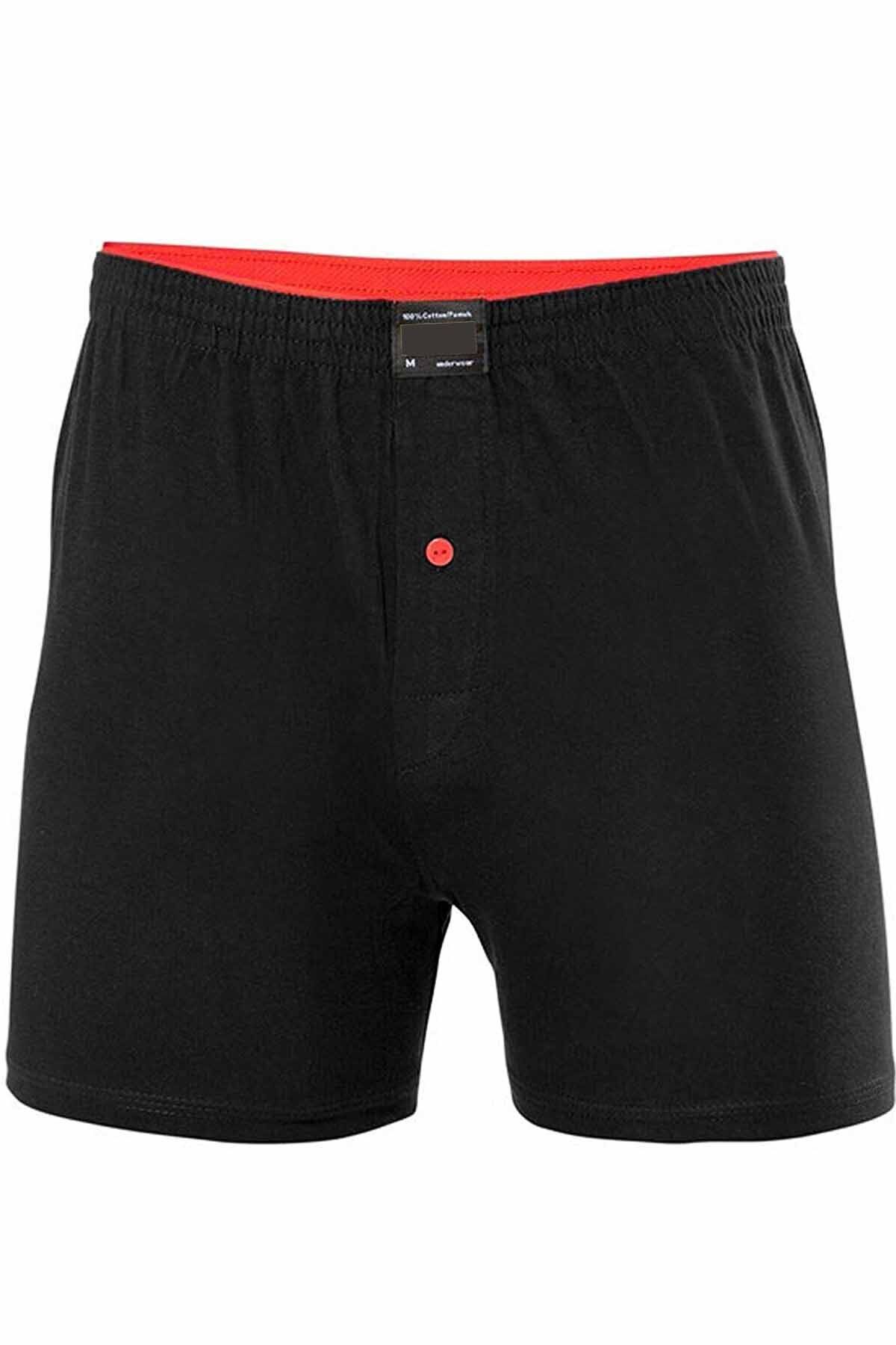 MBB ETİCARET Düğmeli Pamuklu Erkek Penye Boxer Büyük Beden Siyah - 1278A