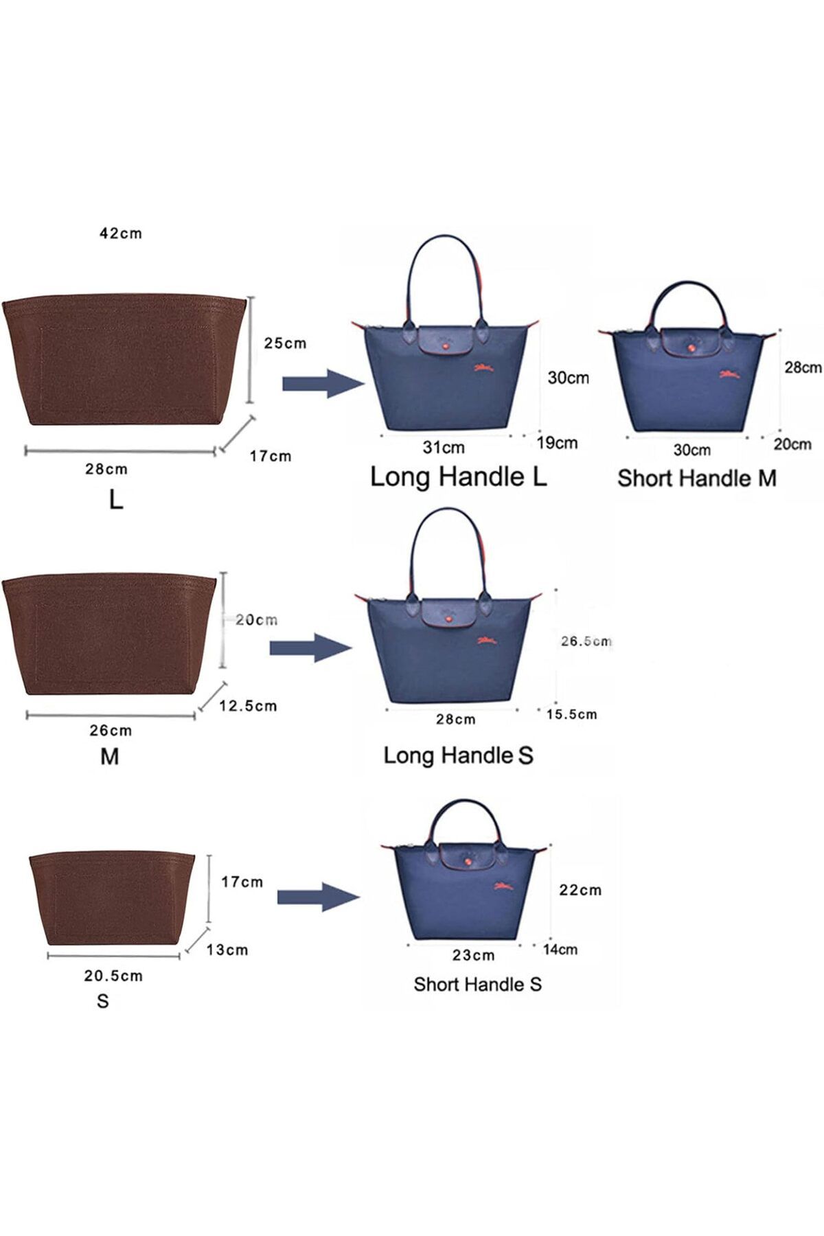 LCK-Lckaey tote bag organizer insert for Longchamp le pliage large tote insert felt purse zipper bag org 7