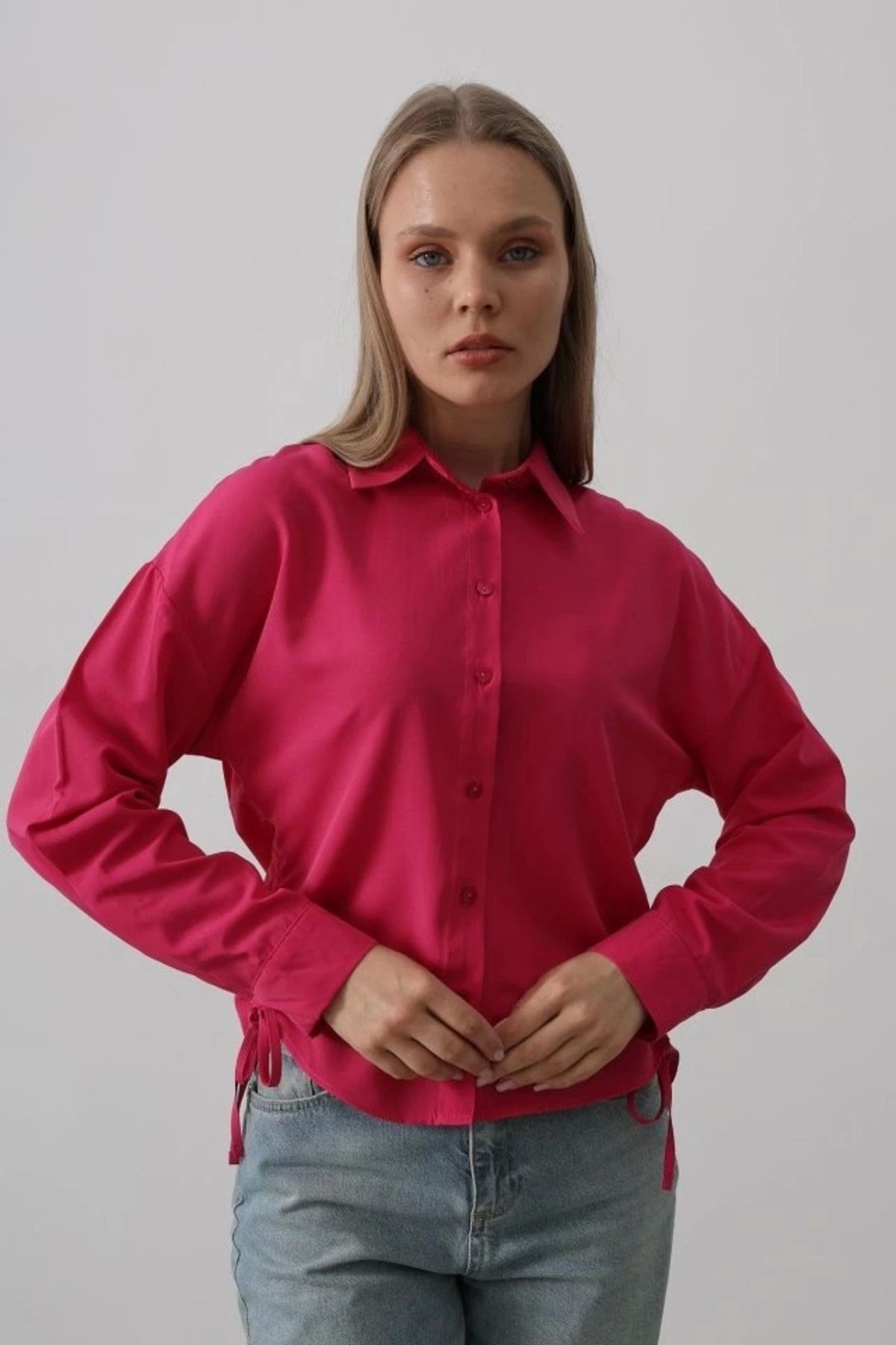 Butik Yanları Bağlamalı Basic Gömlek - Fuşya