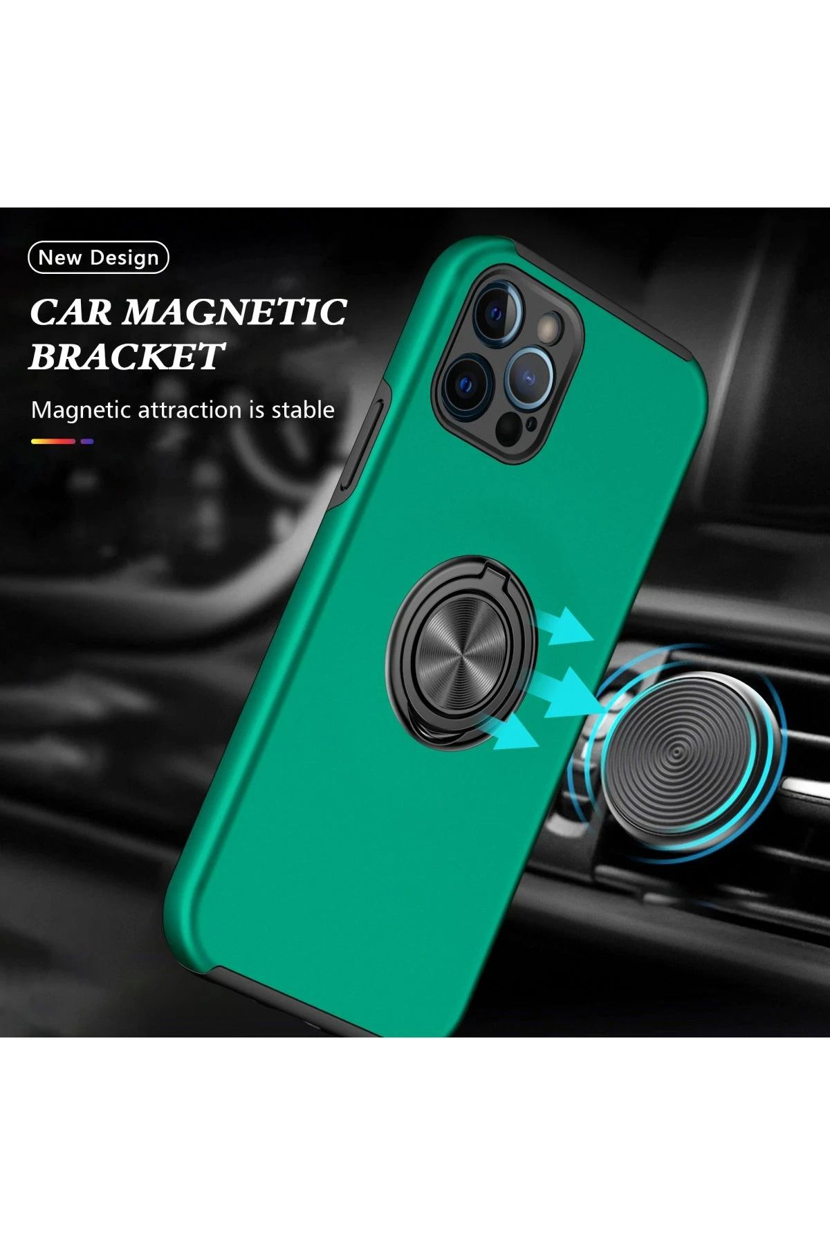 NewFace iPhone 12 Pro Max Kılıf Elit Yüzüklü Kapak - Yeşil SVLRS