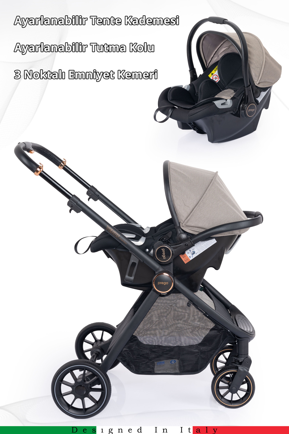 Prego Venüs Premium UV Tenteli Travel Sistem Bebek Arabası fotoğrafı 2 (önizleme)