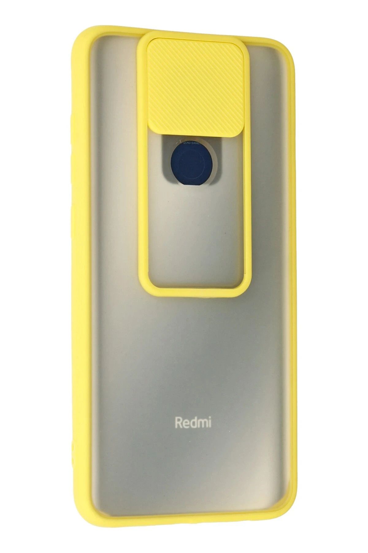 NewFace Xiaomi Redmi Note 9 Kılıf Palm Buzlu Kamera Sürgülü Silikon - Sarı SVLRS