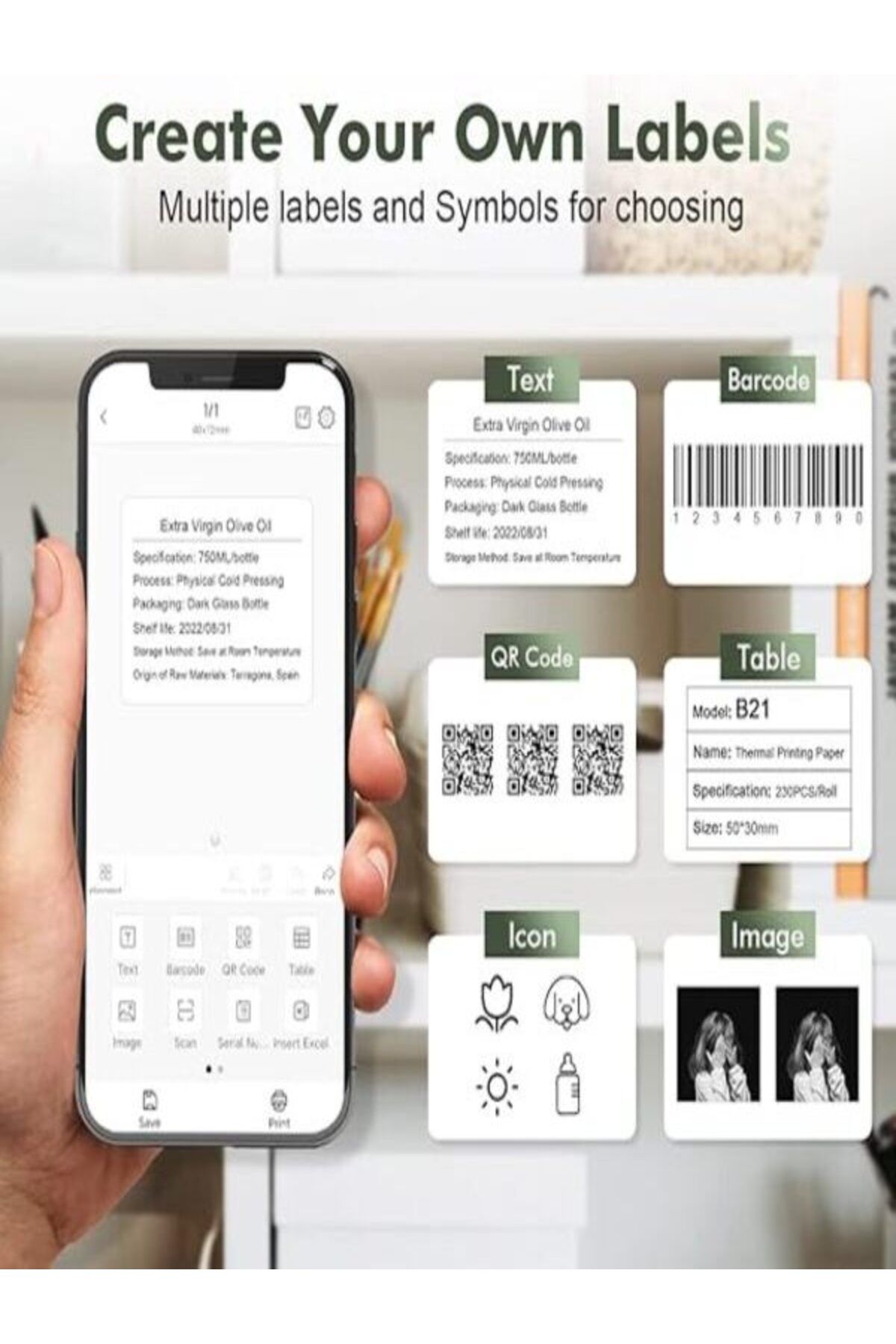 NiiMbot-B21 SMART LABEL PRINTER, 2 INCH, WIRELESS BLUETOOTH THERMAL PRINTER, COMPATIBLE FOR iOS & ANDROID, 6