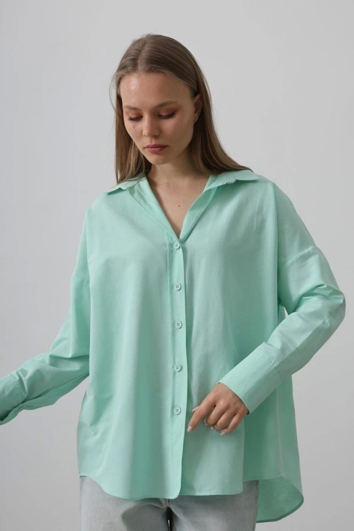 Butik Geniş Manşet Detaylı Gömlek - Mint