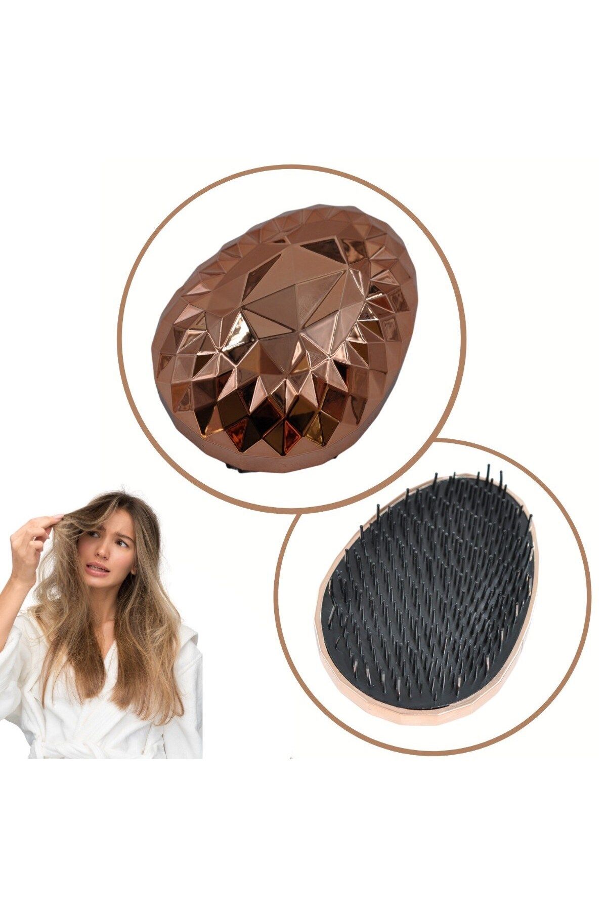 Findit Rose Gold Saç Düzleştirici Tarak Geniş Aralıklı Her Saç Tipine Uygun Fırçalı Saç Düzleştirici-Findit
