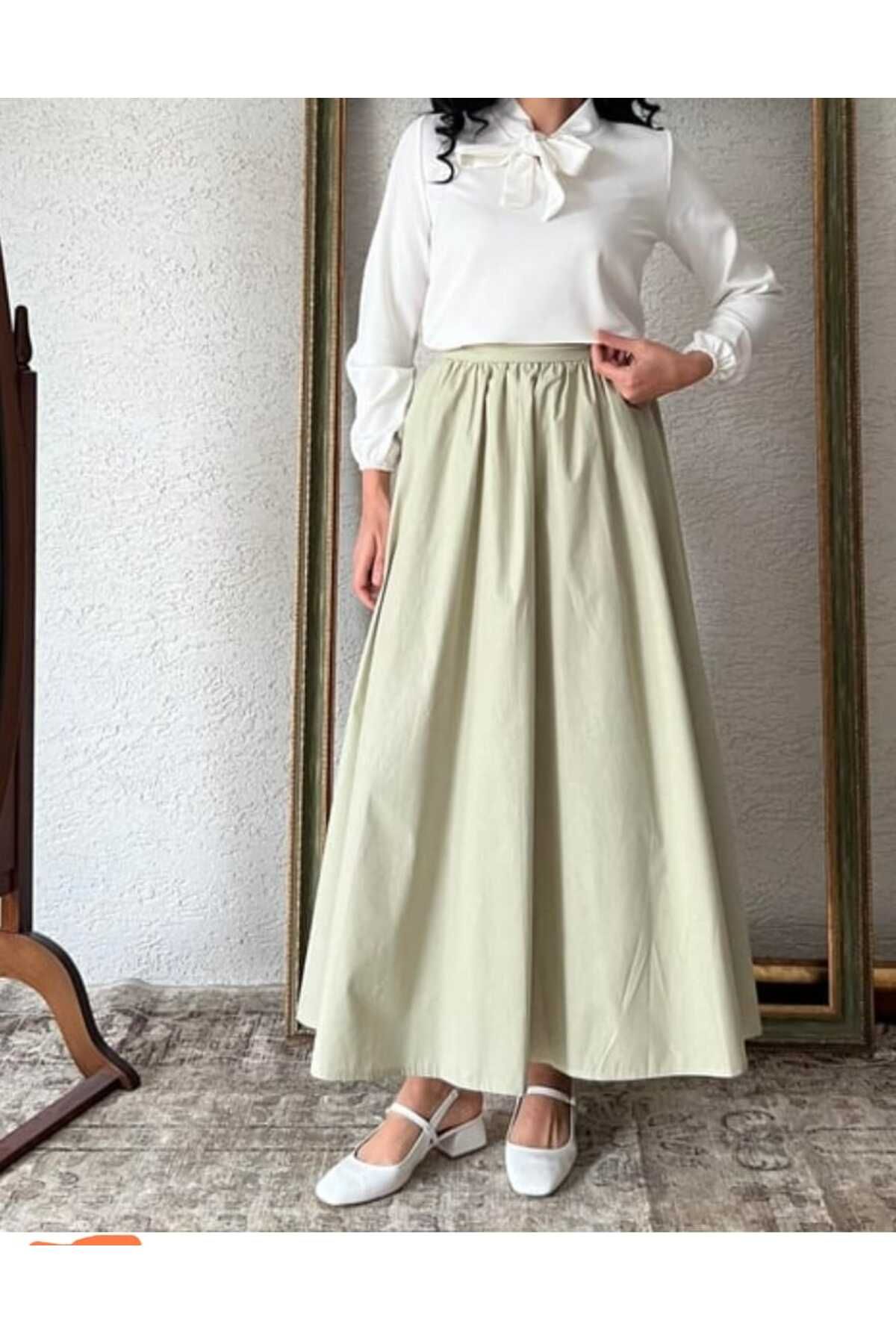 afran collection POPLİN BELİ LASTİKLİ ETEK (KEMER HEDİYELİ)