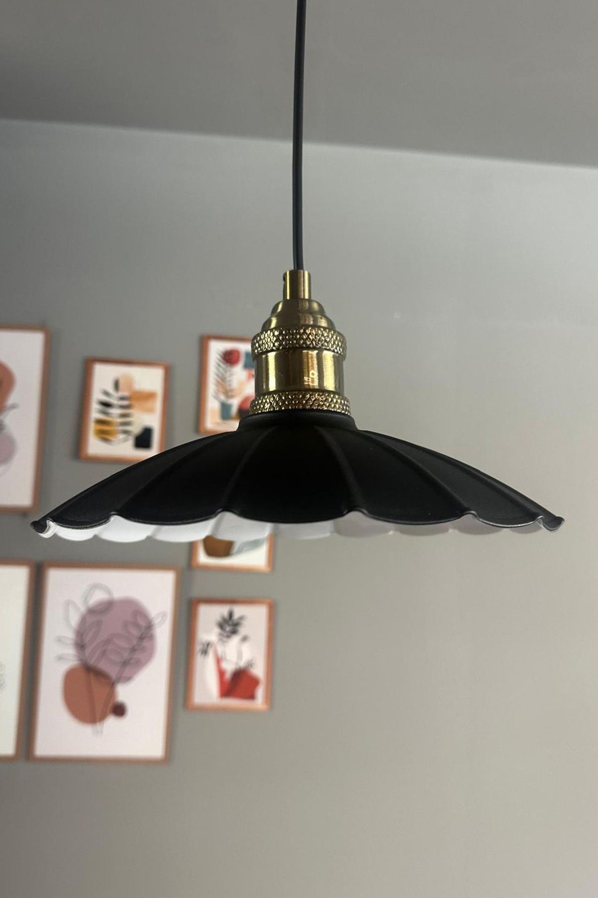 Bamyum Risso Siyah Metal Avize Tekli Lale Başlık Mutfak Modern Dekoratif Sarkıt Aydınlatma