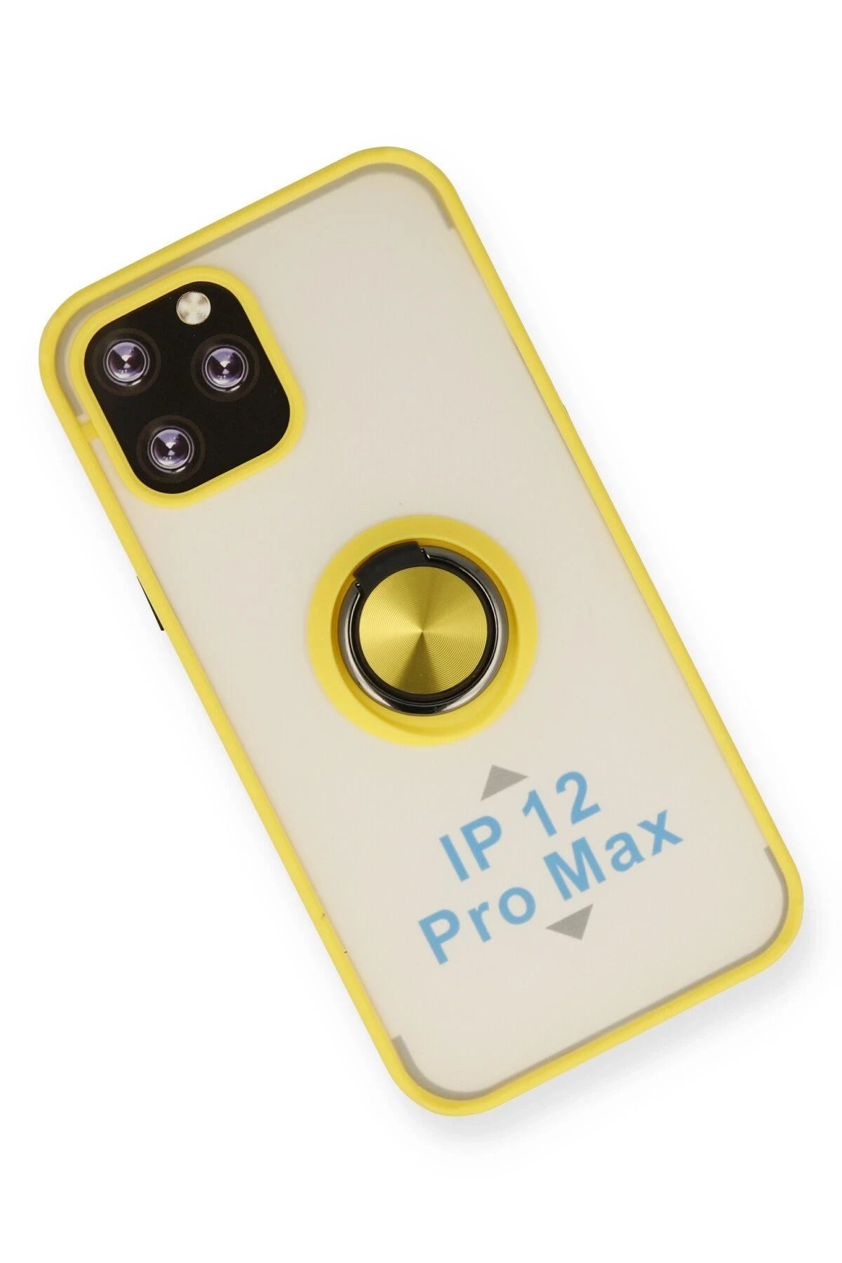 NewFace iPhone 12 Pro Max Kılıf Montreal Yüzüklü Silikon Kapak - Sarı SVLRS