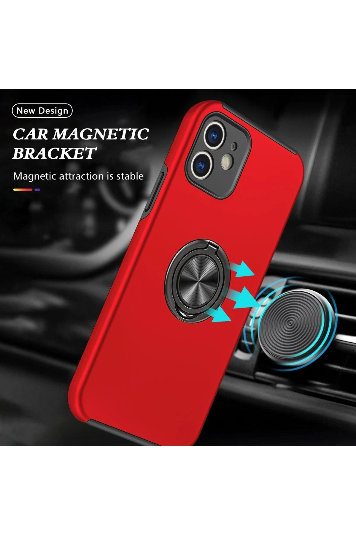 NewFace iPhone 12 Mini Kılıf Elit Yüzüklü Kapak - Kırmızı WLZOR