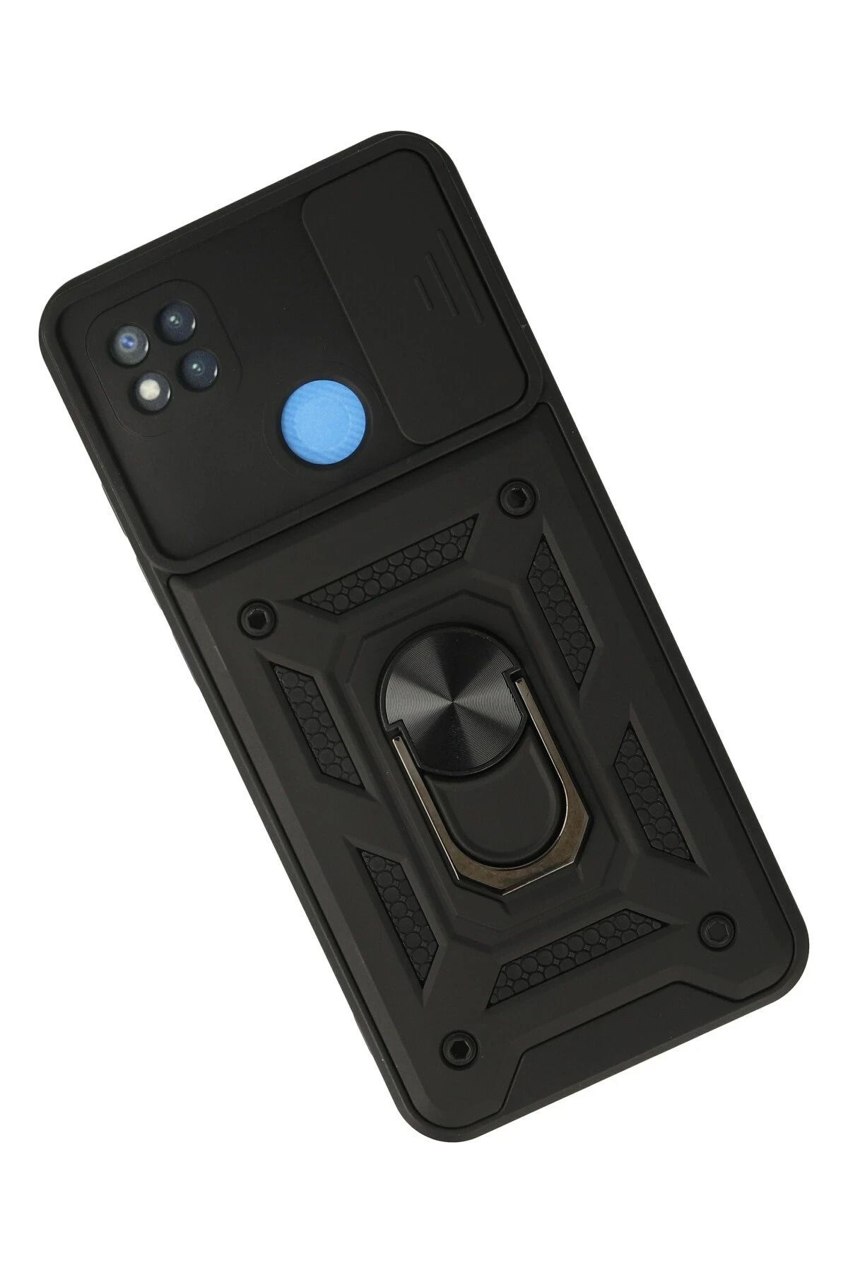 NewFace Xiaomi Redmi 9C Kılıf Pars Lens Yüzüklü Silikon - Siyah SVLRS