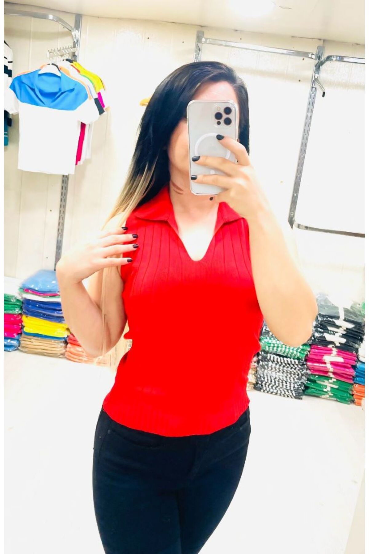 Butik Kadın Kalın Askılı Gömlek Yaka Bluz