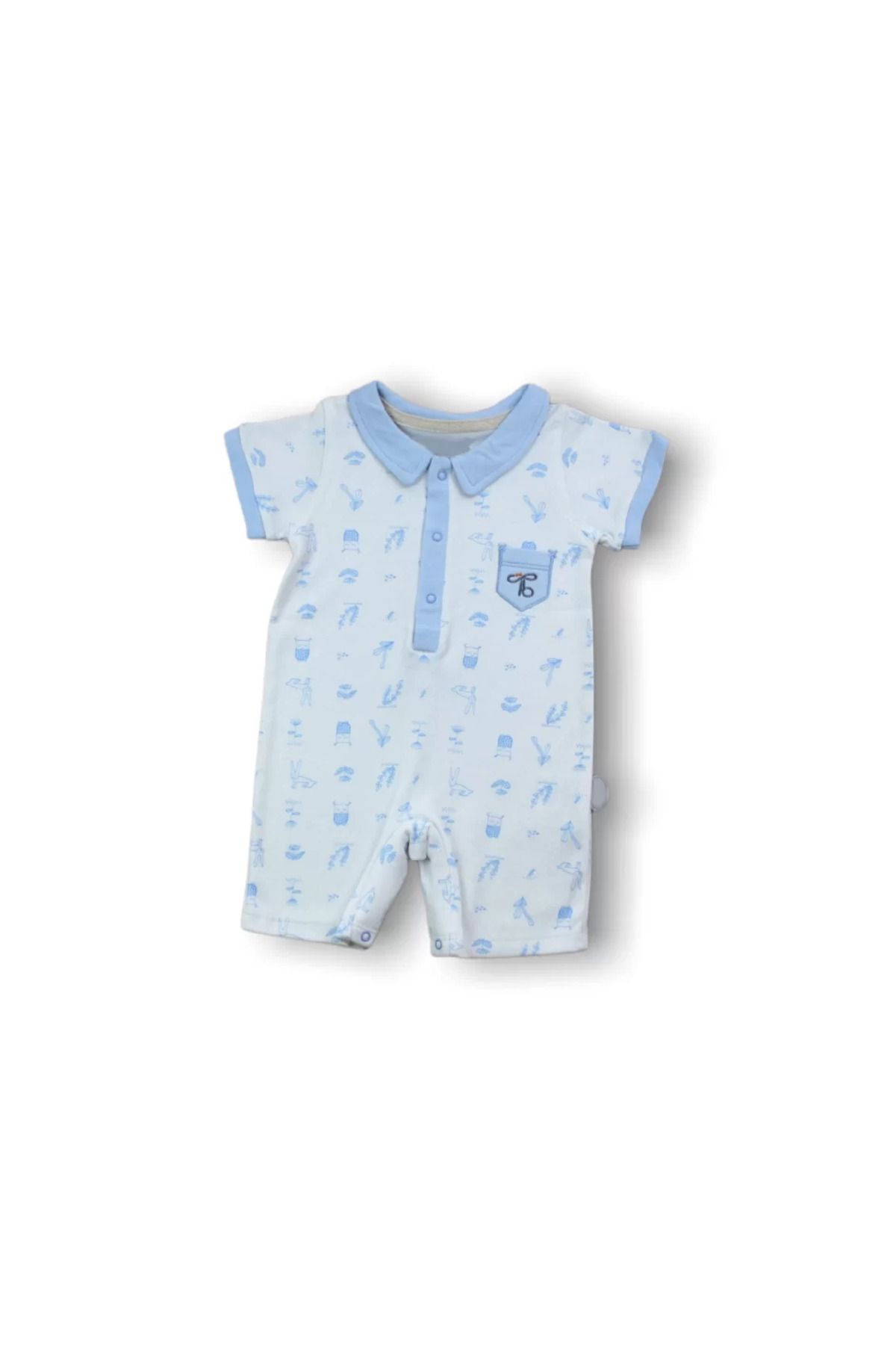 Shop58 Galaksi Baskılı Çıtçıtlı Kısa Kollu Erkek Bebek Tulumu Mavi