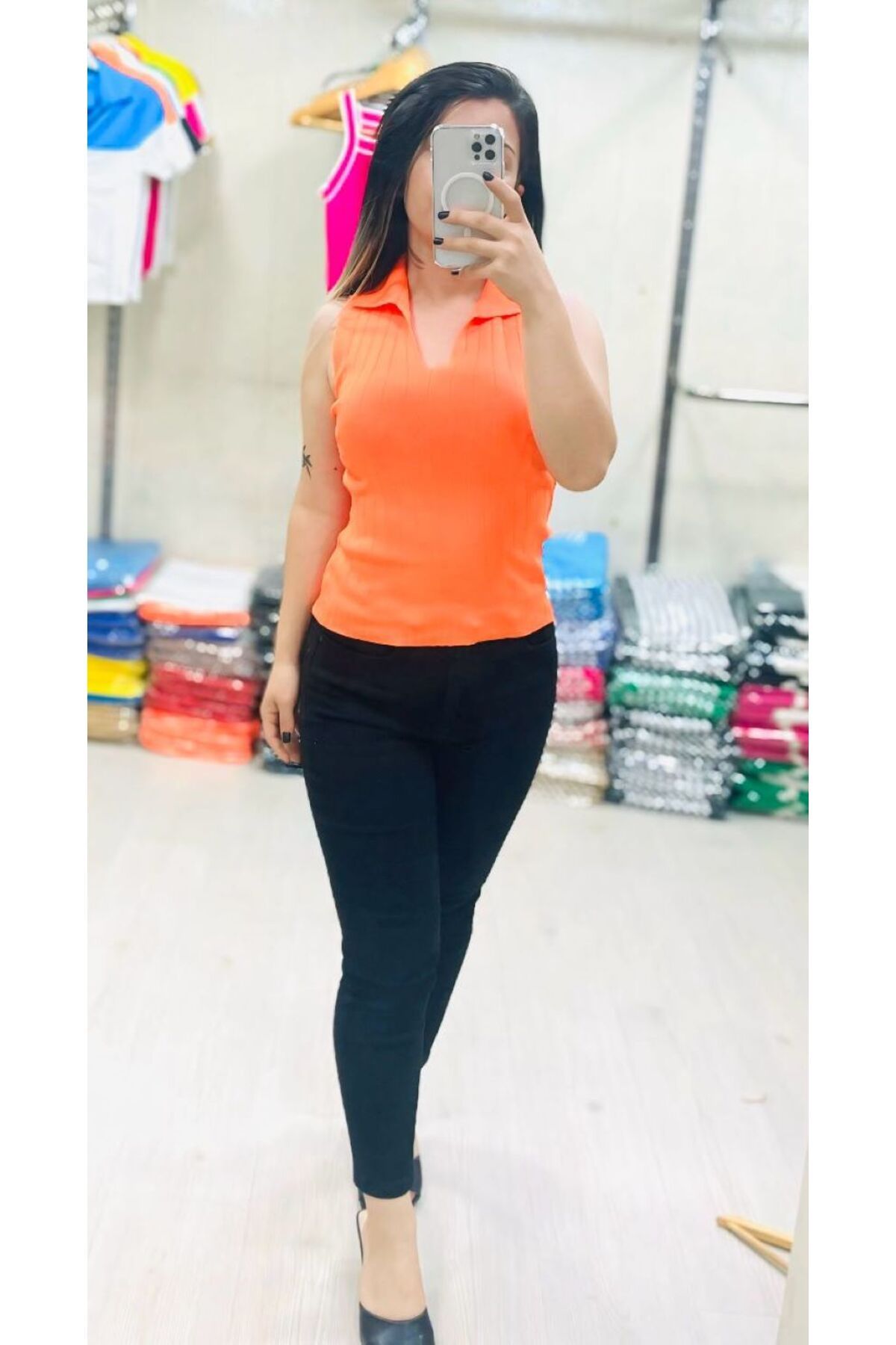Butik Kadın Kalın Askılı Gömlek Yaka Bluz