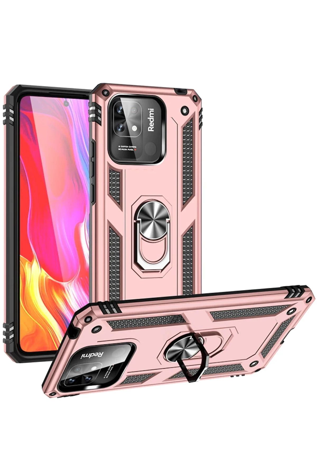 NewFace Xiaomi Redmi 10C Kılıf Sofya Yüzüklü Silikon Kapak - Rose SVLRS
