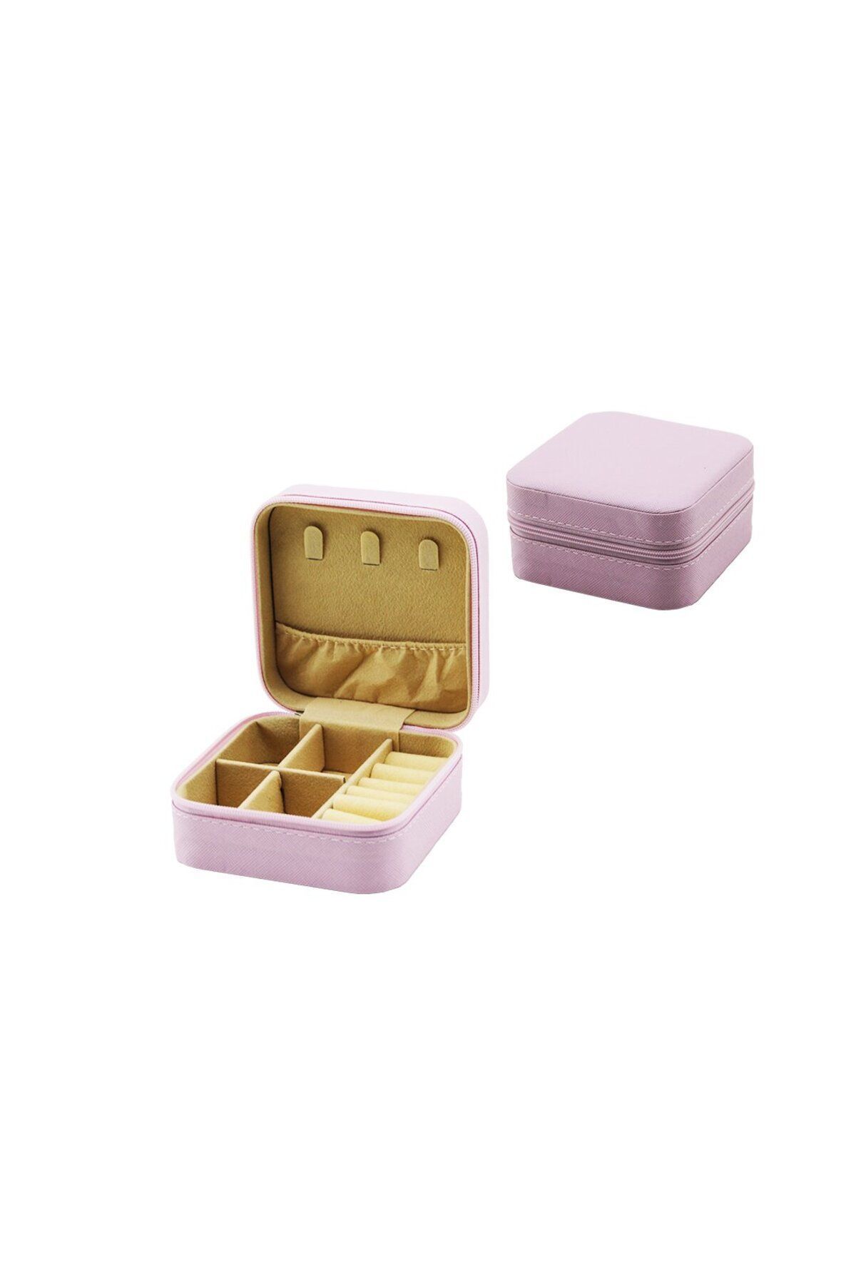 doremodam MİNİ FERMUARLI TAKI KUTUSU - ÇANTA SUNİ DERİ 4 BÖLME+6 YÜZÜKLÜK+3 KÜPELİK+FİLE =10X10CM -